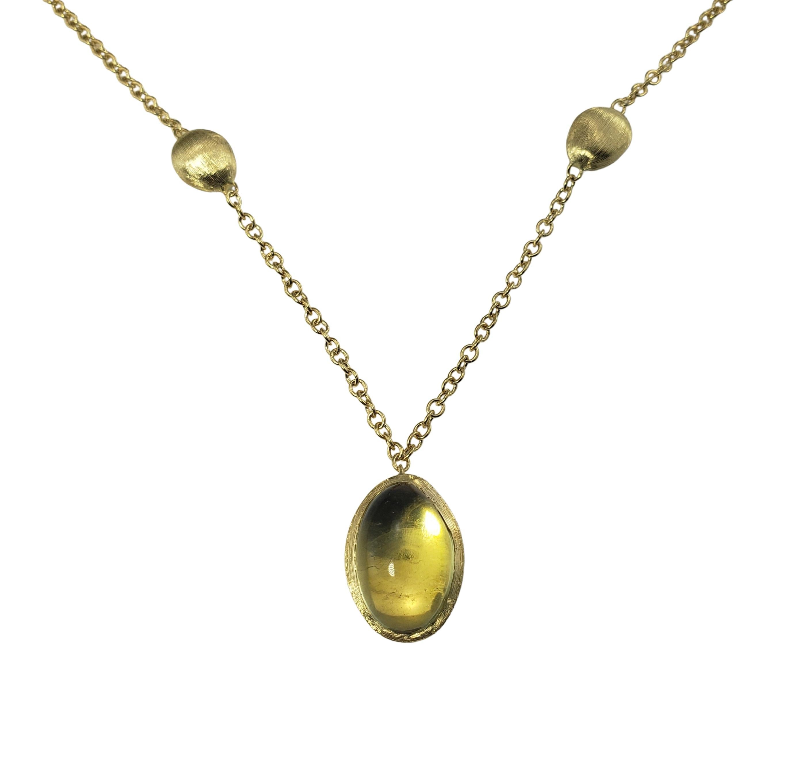 Marco Bicego 18 Karat Yellow Gold and Citrine Necklace-

This stunning necklace by Marco Bicego features one oval citrine (12 mm x 10 mm) and beautifully detailed 18K yellow gold.

Size: 15.5 inches

Weight:  5.8 dwt. /  9.1 gr.

Hallmark:  Marco