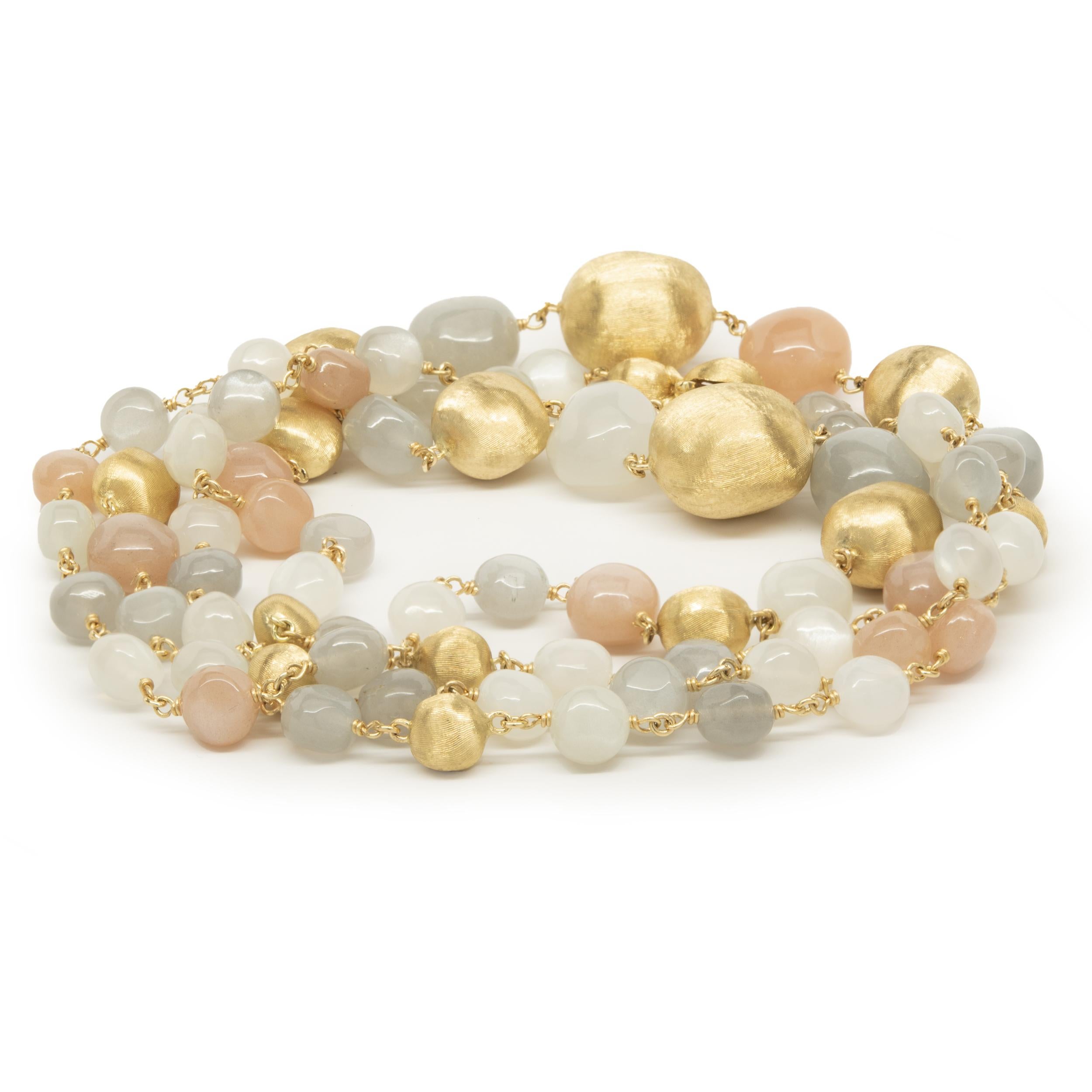 Marco Bicego Perlenkette aus 18 Karat Gelbgold mit blauem und pfirsichfarbenem Mondstein im Zustand „Hervorragend“ in Scottsdale, AZ