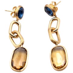 Used MarCo Bicego 18 Karat Yellow Gold Citrine and London Blue Topaz Drop Earrings