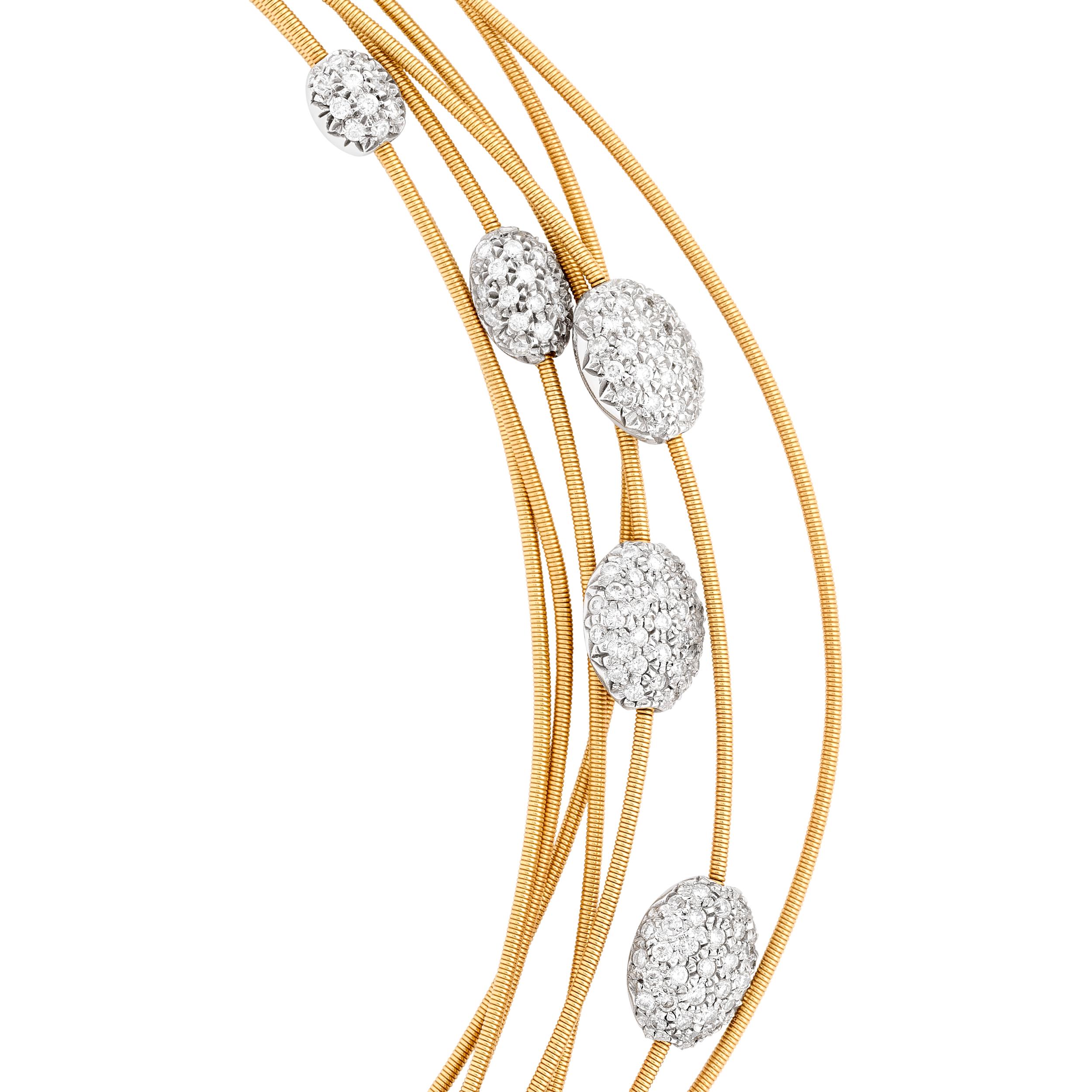 Round Cut Marco Bicego 18 Karat Yellow Gold Diamond Multi-Strand Necklace