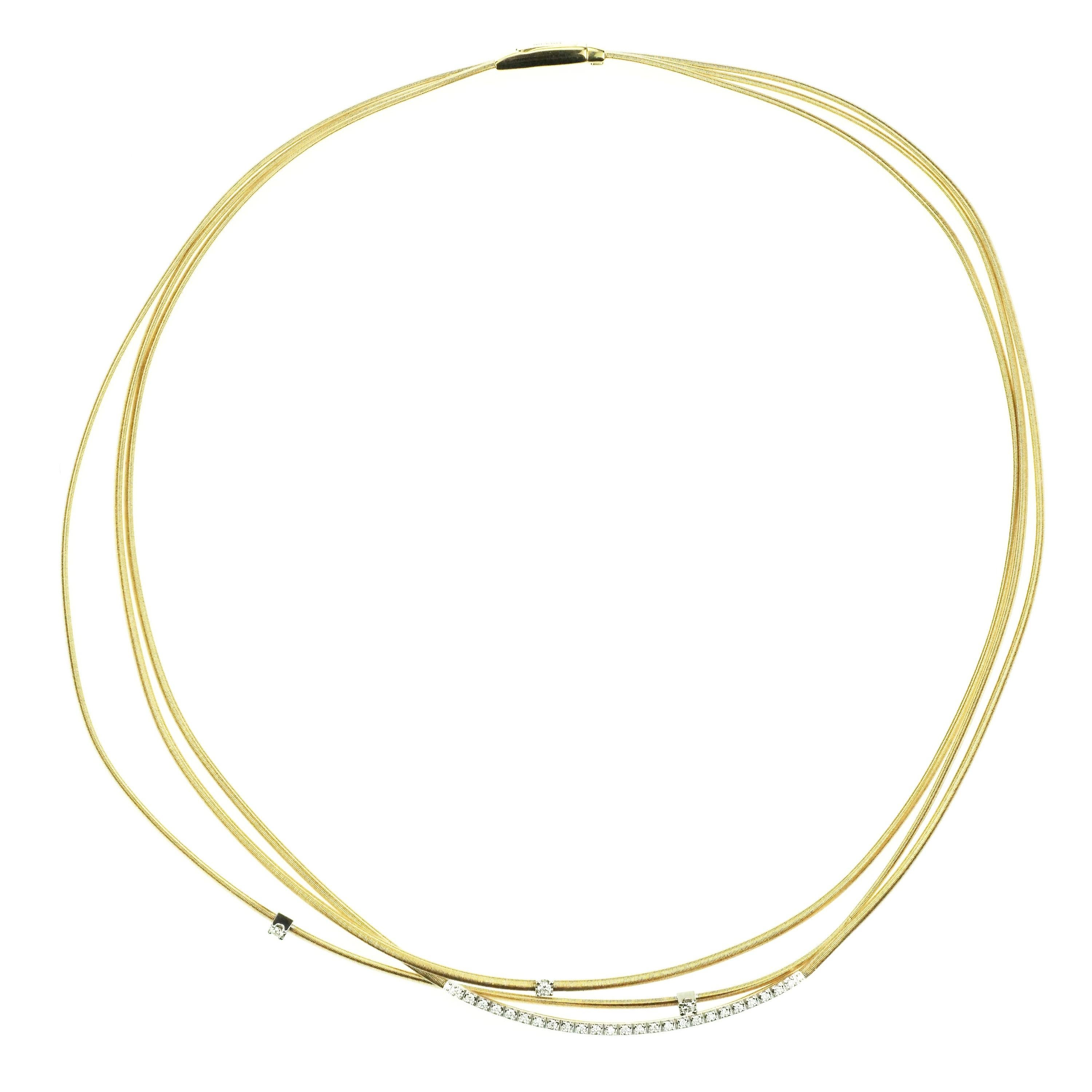 Marco Bicego 18 Karat Yellow Gold Three-Strand Diamond Set Necklace