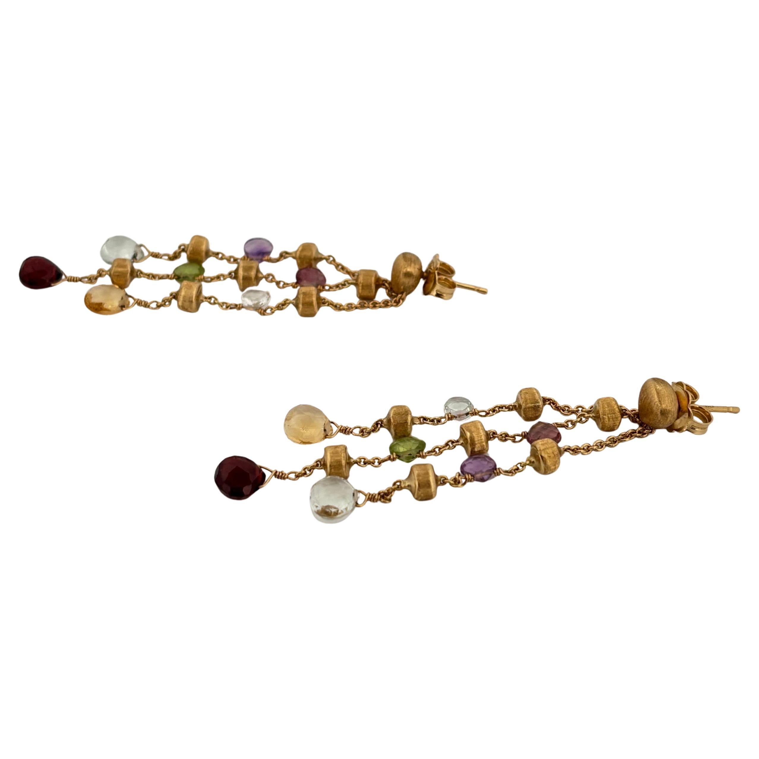 Moderne Marco Bicego - Pendants d'oreilles Paradis en or jaune brossé 18K et multi-pierres en vente