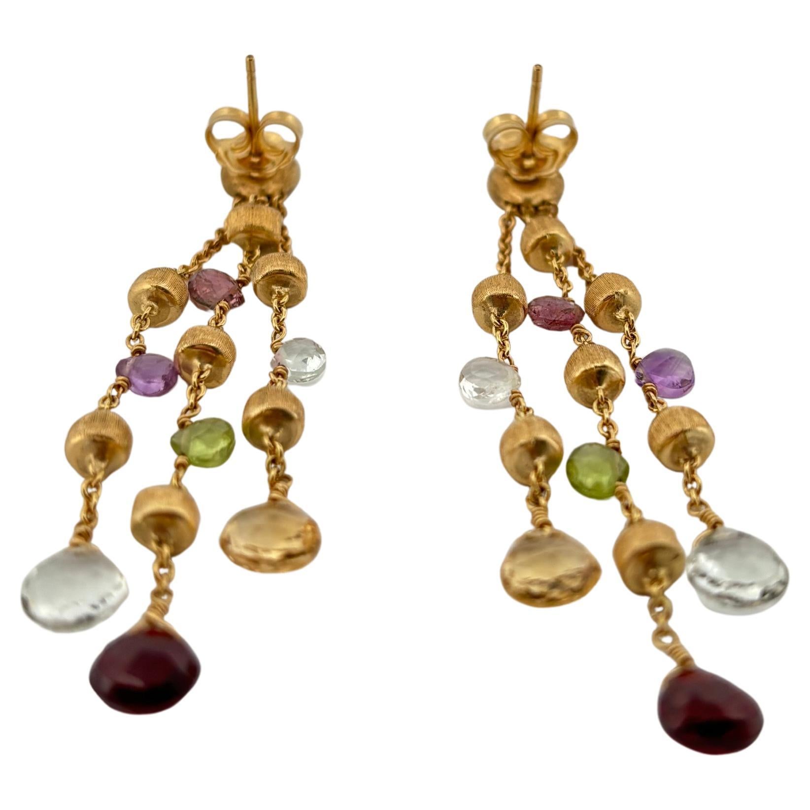 Marco Bicego - Pendants d'oreilles Paradis en or jaune brossé 18K et multi-pierres Excellent état - En vente à Sewickley, PA