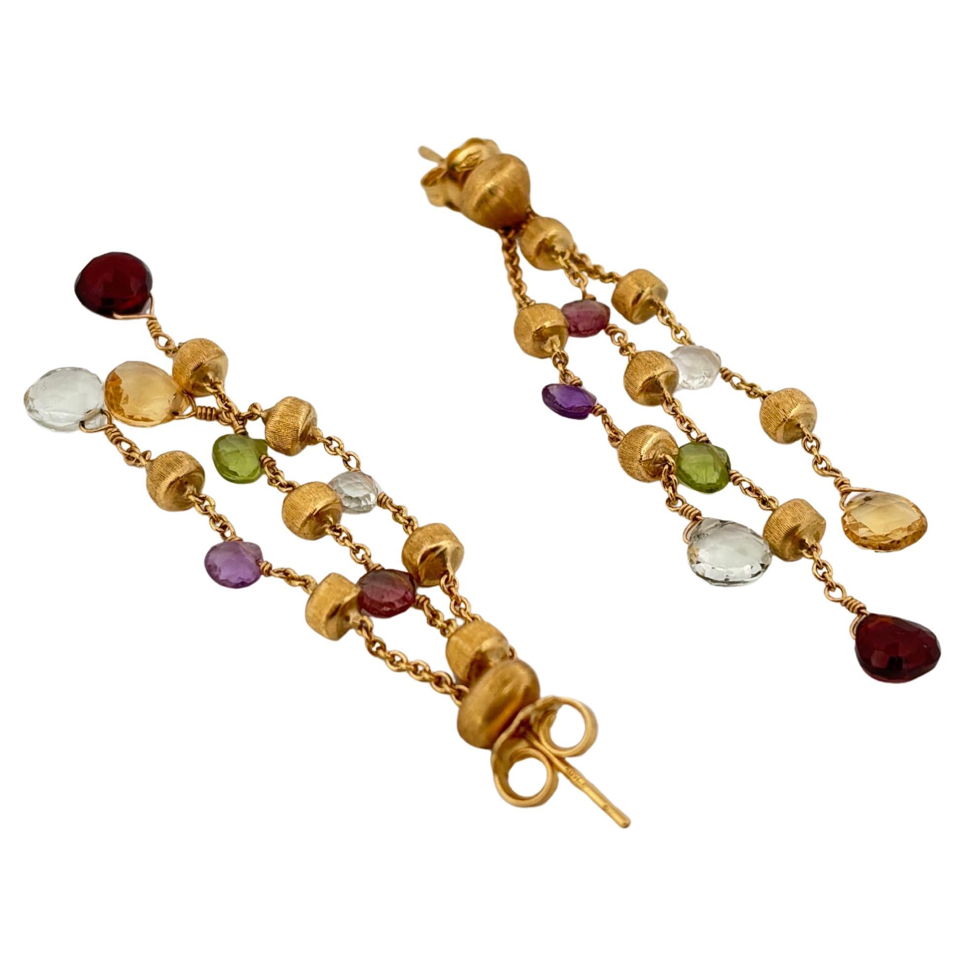 Marco Bicego - Pendants d'oreilles Paradis en or jaune brossé 18K et multi-pierres Unisexe en vente