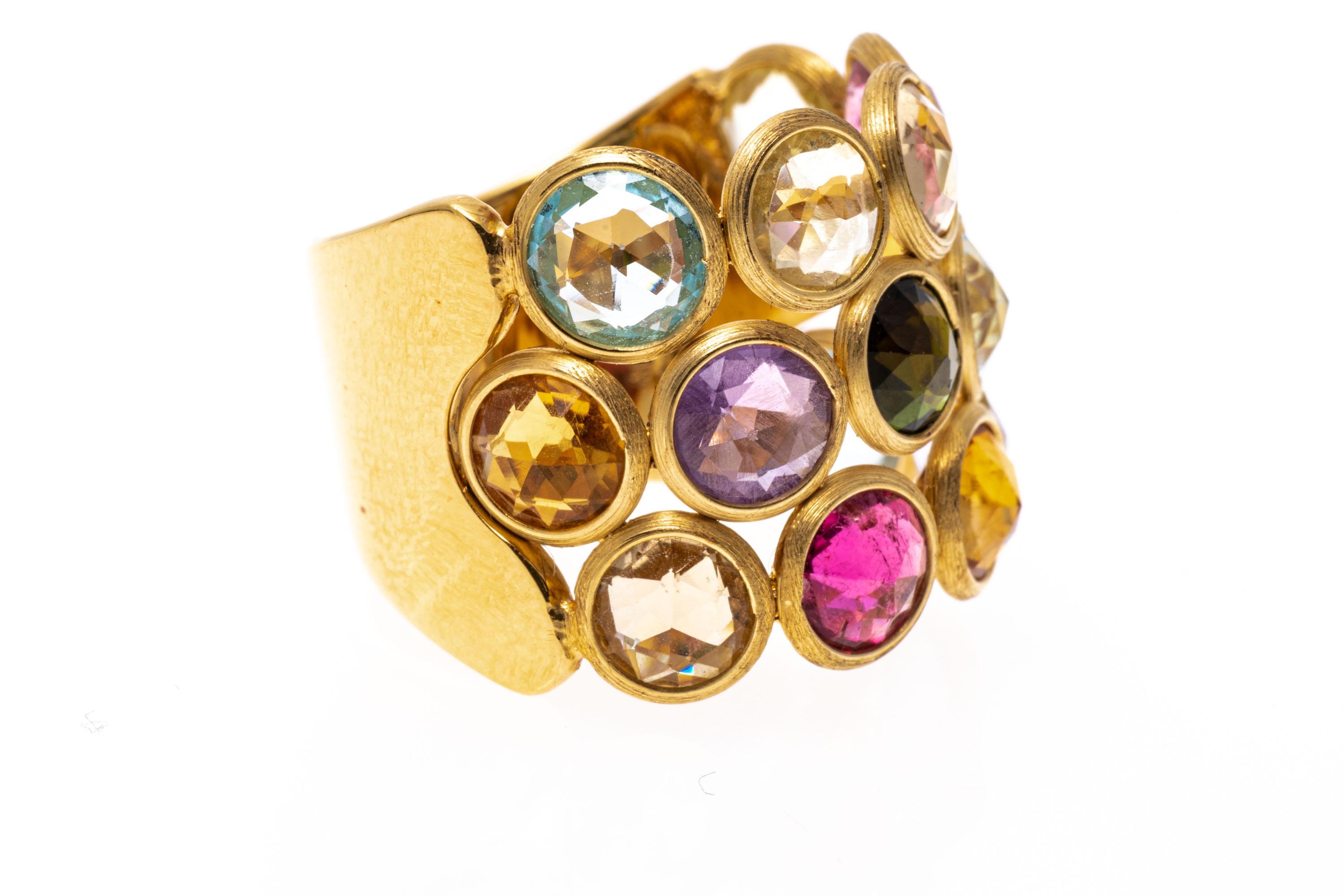 Contemporary Marco Bicego 18k Gold Jaipur Candy Colored Gemstone Three Row Band Ring