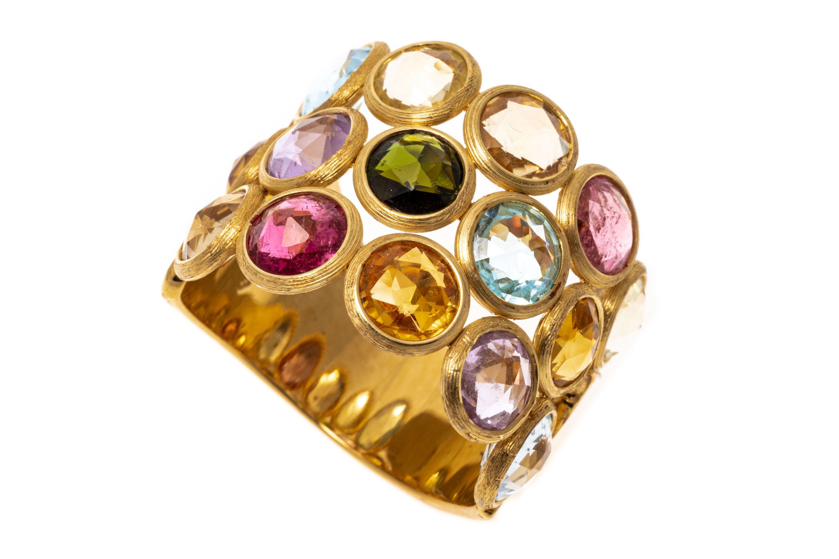 Round Cut Marco Bicego 18k Gold Jaipur Candy Colored Gemstone Three Row Band Ring