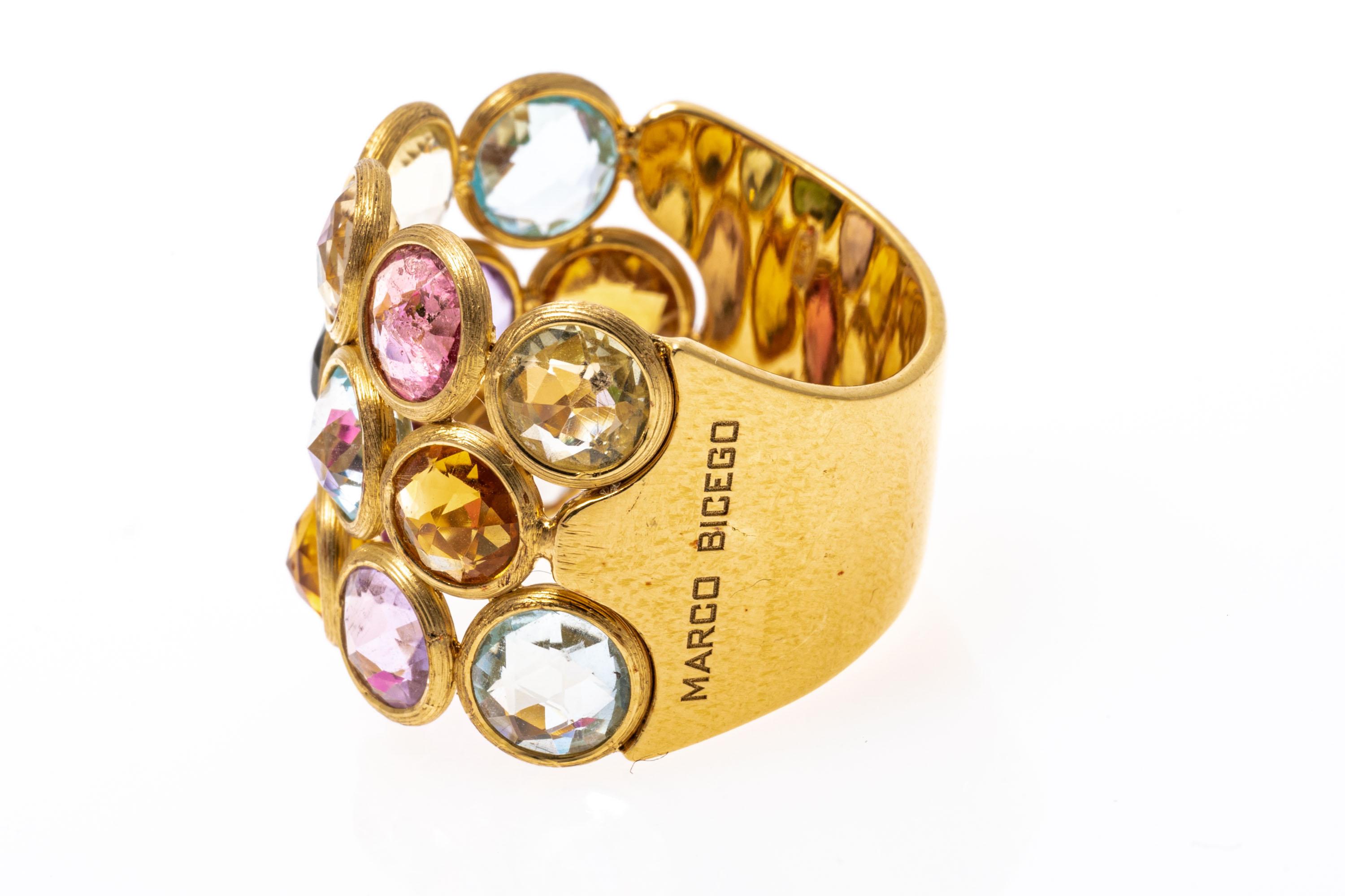 Marco Bicego 18k Gold Jaipur Candy Colored Gemstone Three Row Band Ring In Good Condition In Southport, CT