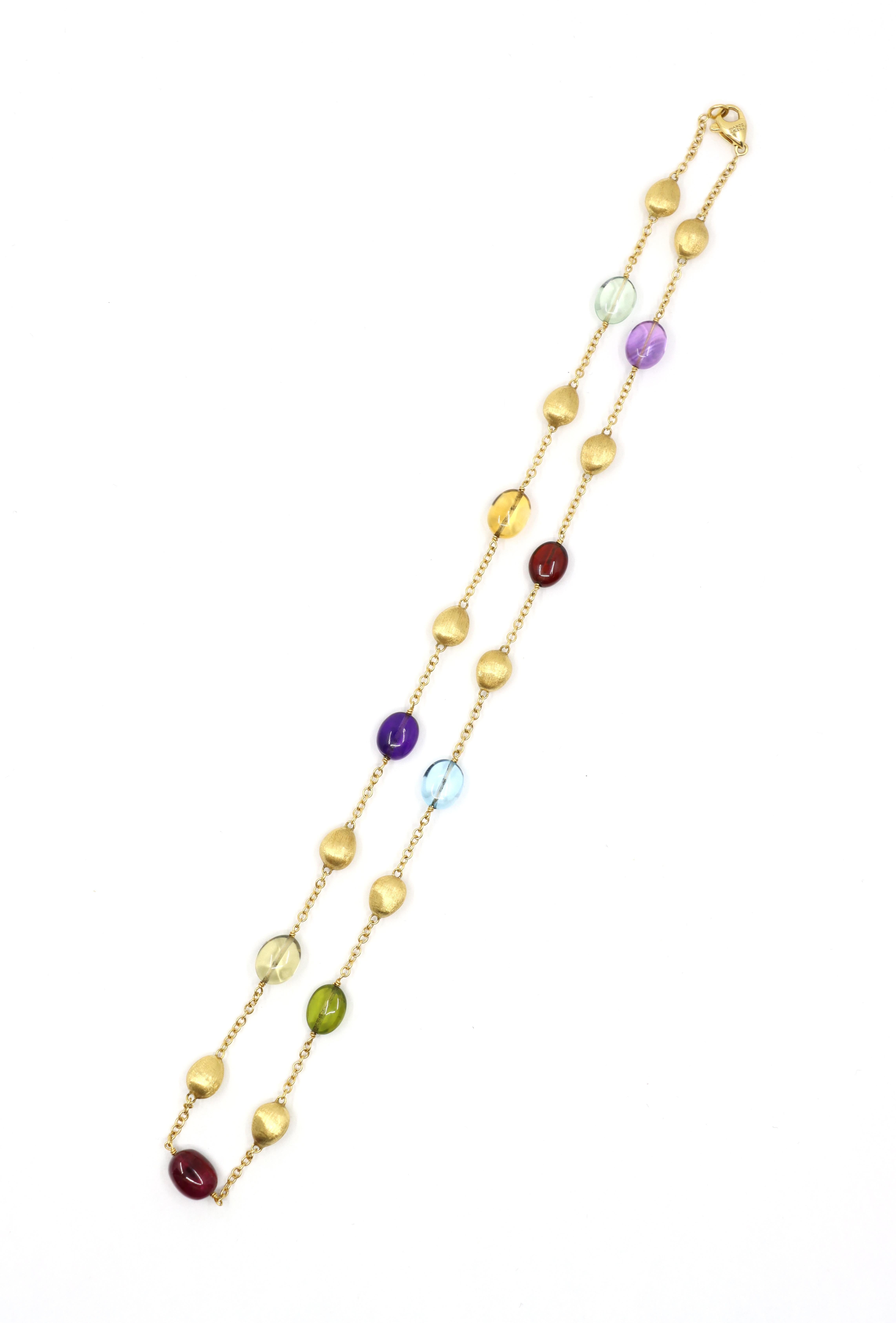 Marco Bicego 18K Gold Multi-Gem Perlen Halskette im Zustand „Gut“ im Angebot in Flushing, NY