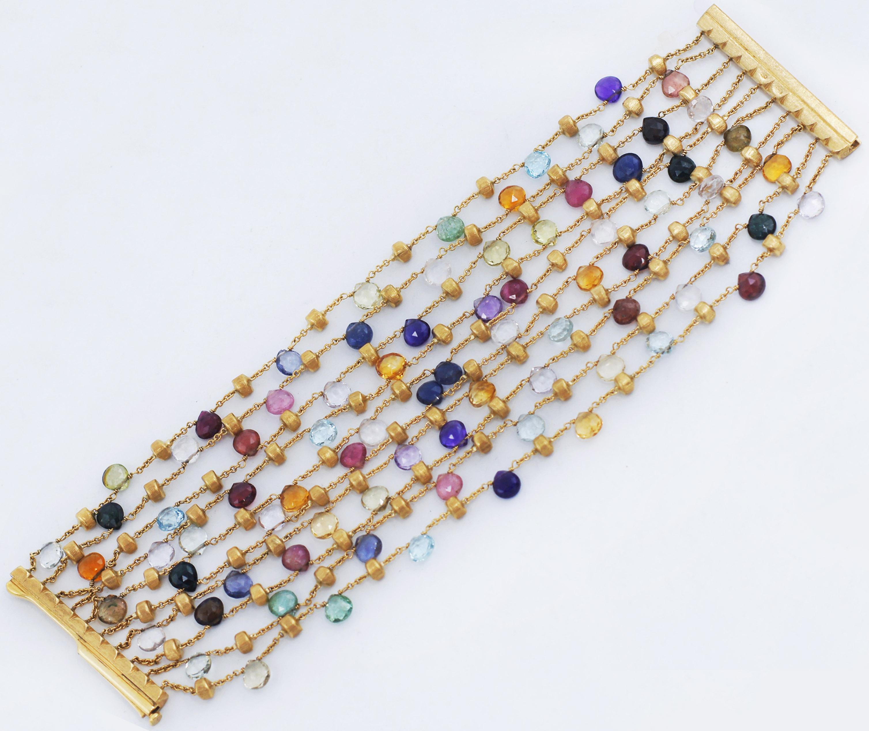 Marco Bicego Bracelet 10 rangs Paradise en or 18 carats avec pierres précieuses multicolores Bon état - En vente à San Fernando, CA