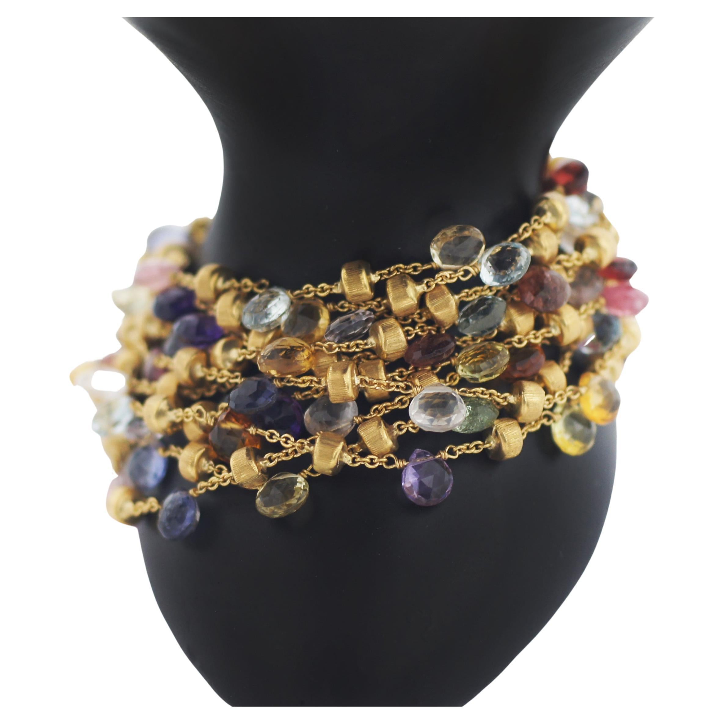 Marco Bicego 18K Gold Paradise Multicolor Gemstone 10 Strand Bracelet For Sale