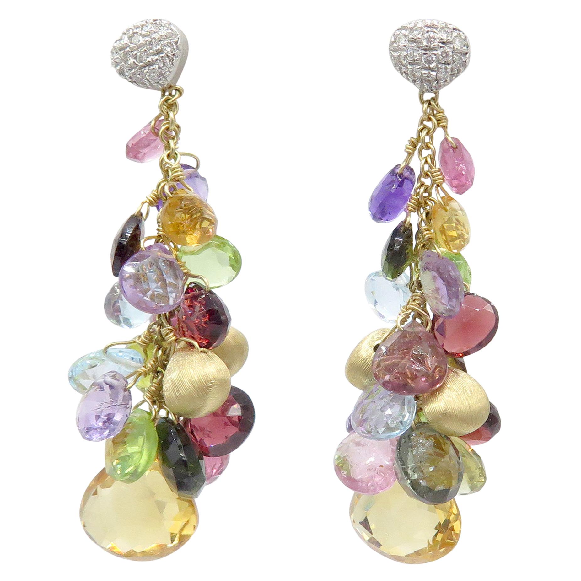 Marco Bicego 18k Two-Tone Gold Diamond & Multicolored Stones Aruba Mix Earrings