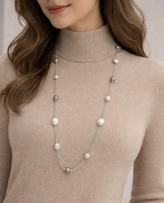 Marco Bicego 18k Weißgold 30" Tahiti Perle & Diamant gebürstet Perlen Halskette