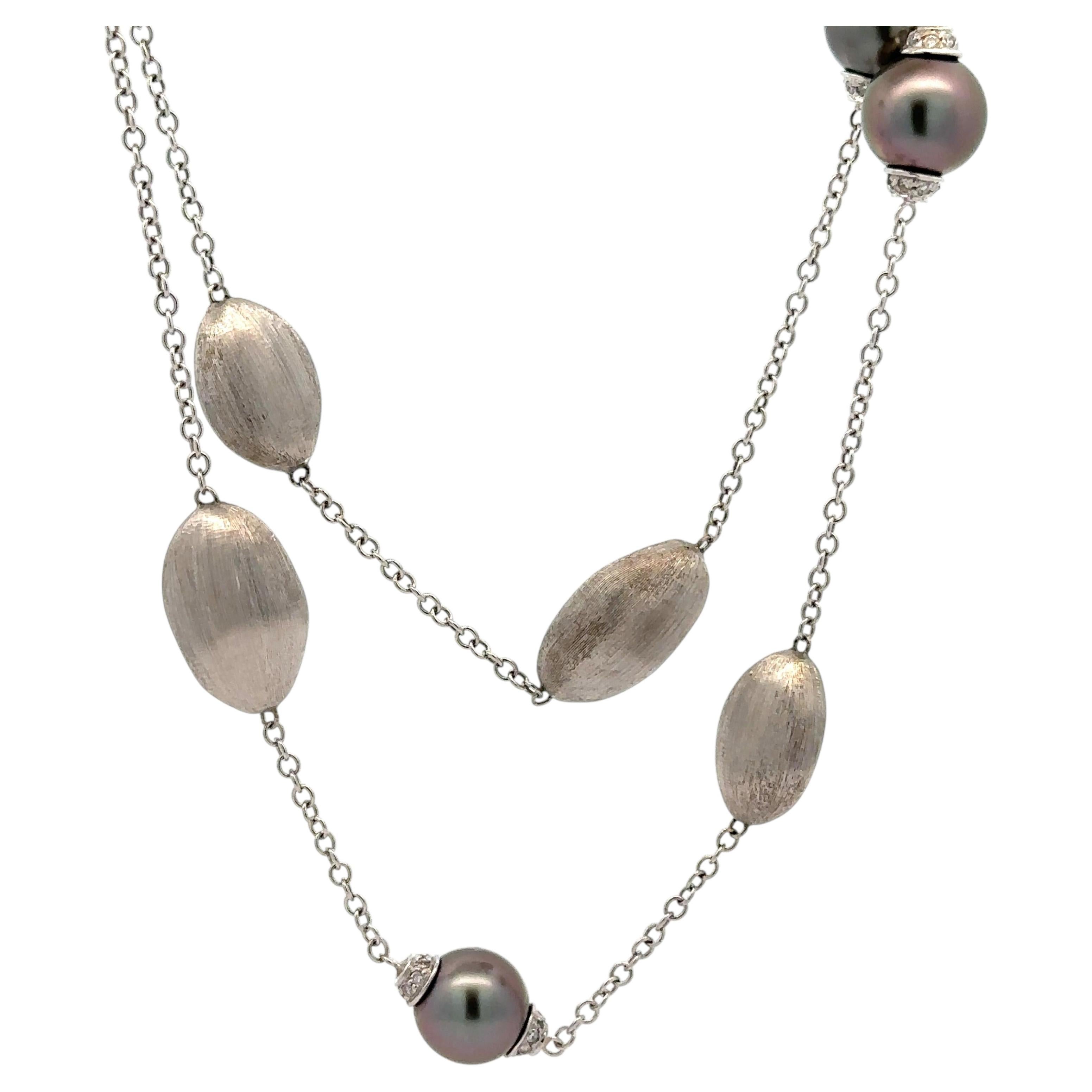 Marco Bicego Collier de perles de Tahiti et de diamants en or blanc 18 carats de 30 pouces