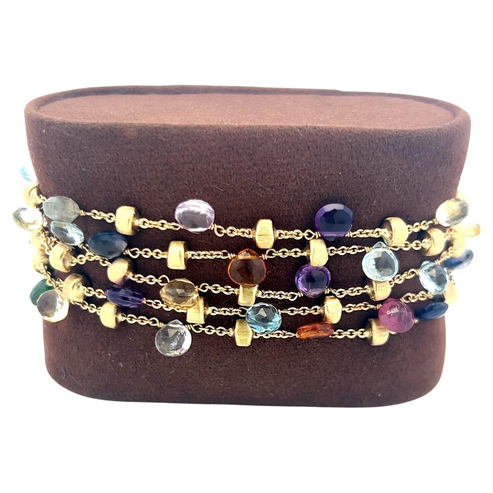 Pre-owned Marco Bicego 18k Yellow Gold 4.5-5.8 Mm Multi-gem Link Bracelet 27.53 Grams
