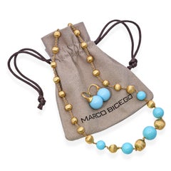 Marco Bicego 18k Yellow Gold Africa Turquoise Bead Link Necklace & Earring Set