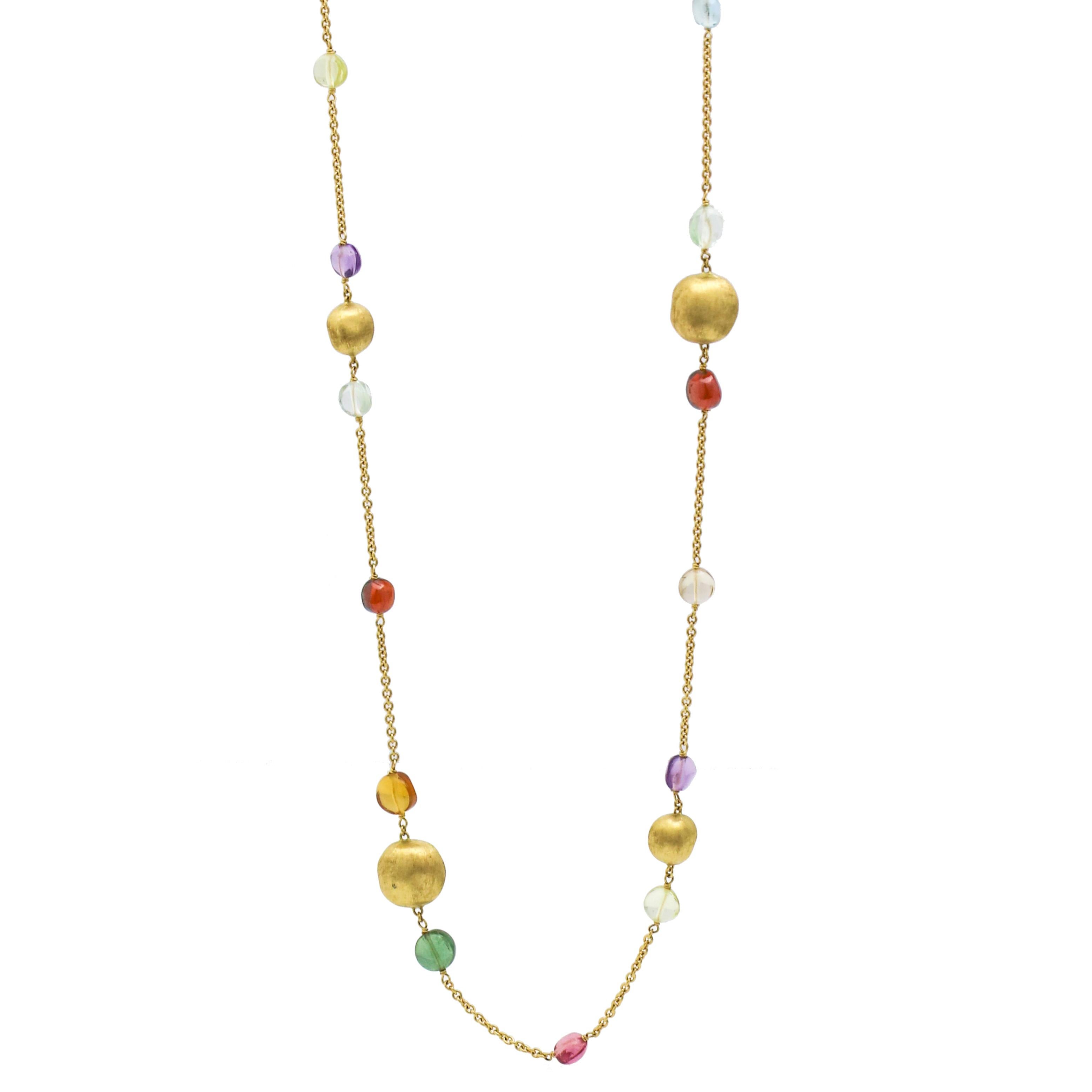 Modern Marco Bicego 18K Yellow Gold and Multi-Colored Gemstone Long Statement Necklace