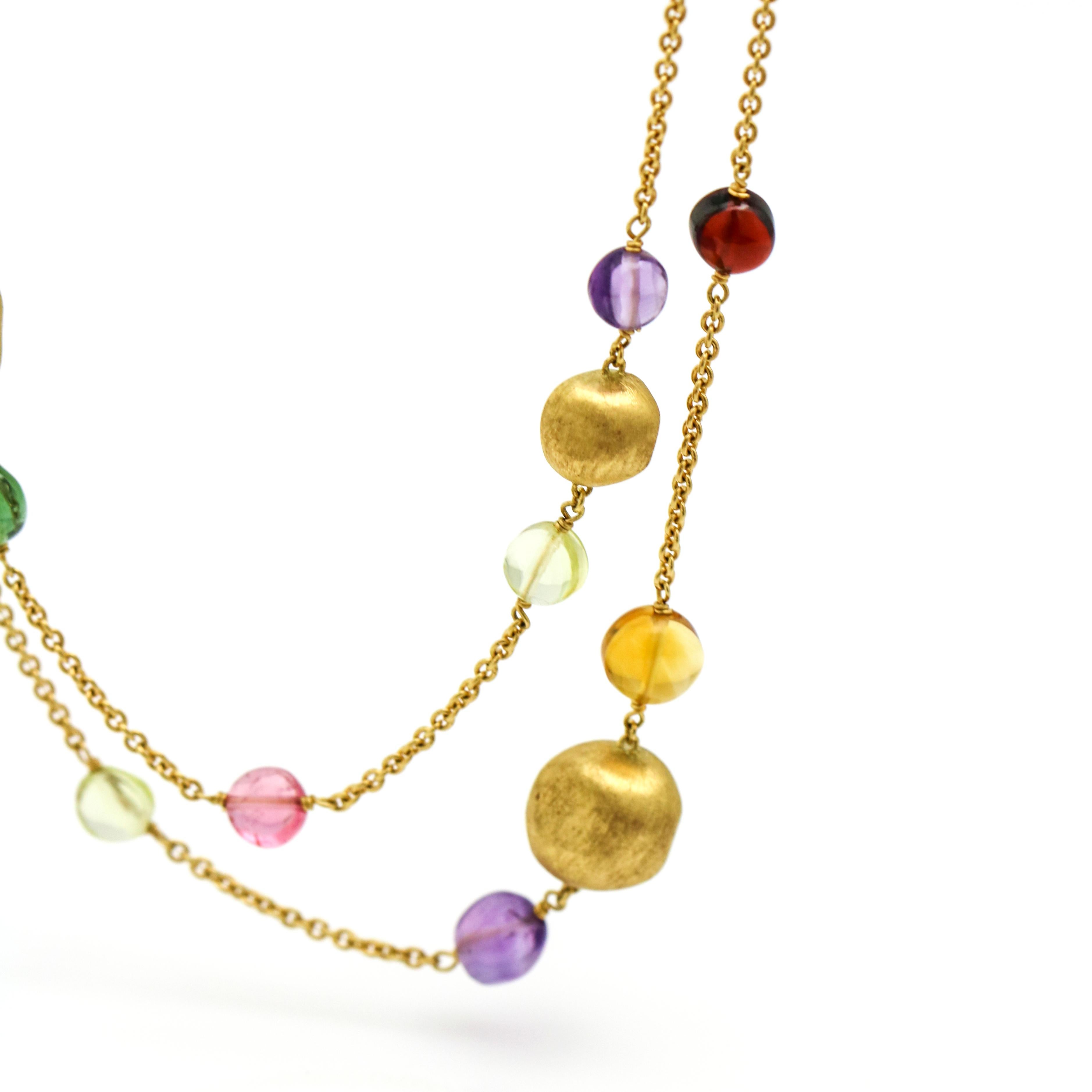 Round Cut Marco Bicego 18K Yellow Gold and Multi-Colored Gemstone Long Statement Necklace
