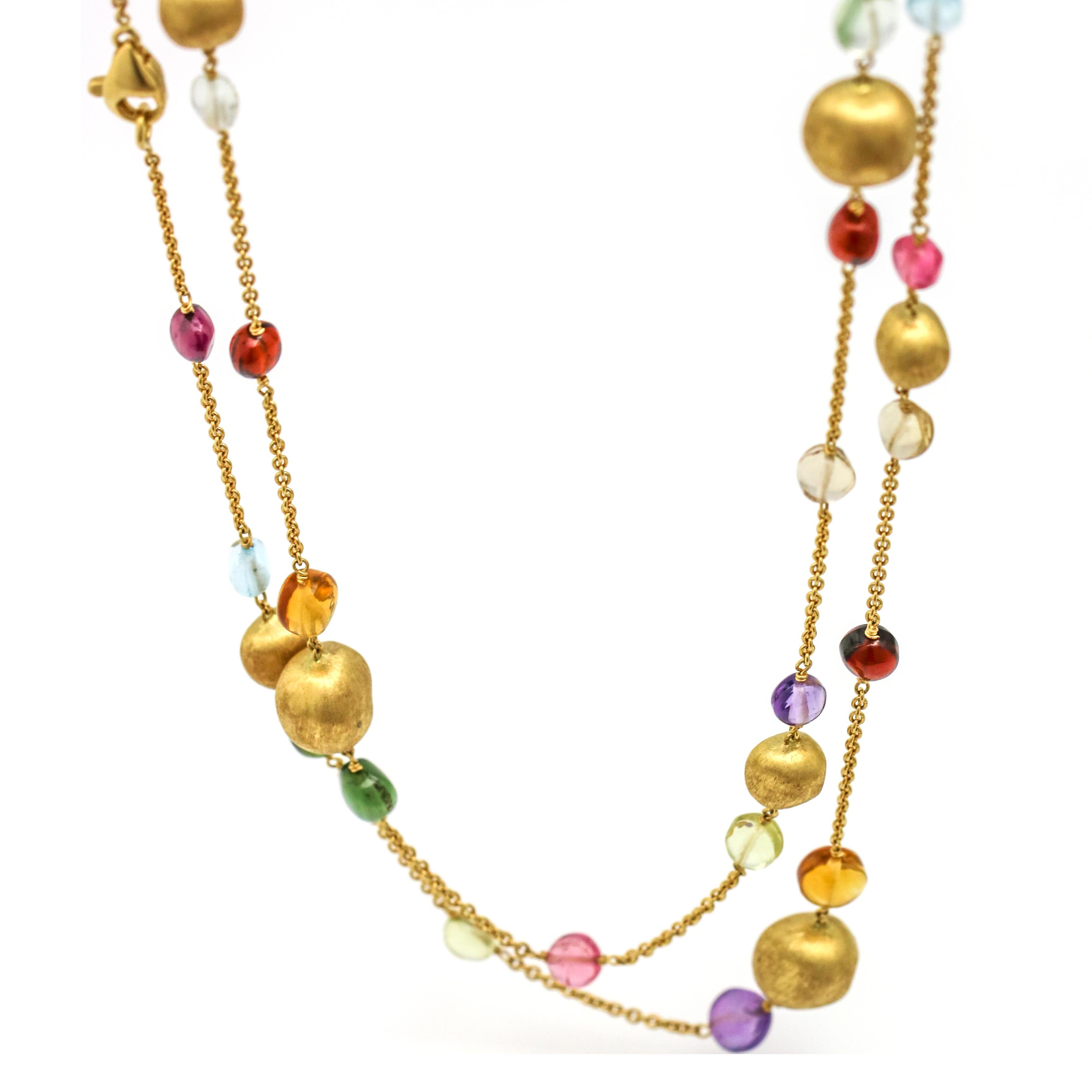 Marco Bicego 18K Yellow Gold and Multi-Colored Gemstone Long Statement Necklace In Excellent Condition In Fort Lauderdale, FL