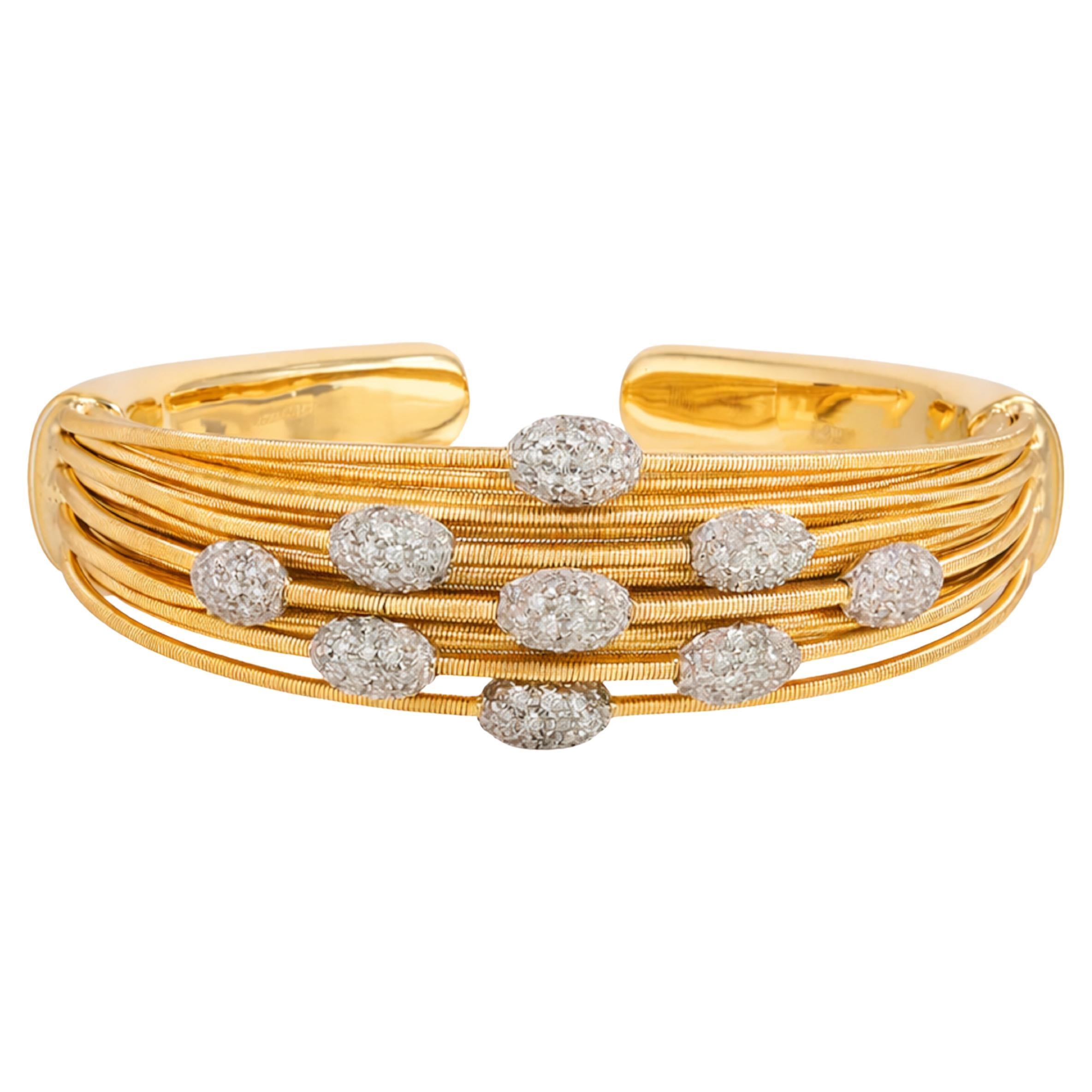 Marco Bicego 18K Yellow Gold Diamond Multi-Strand Cuff Bracelet For Sale
