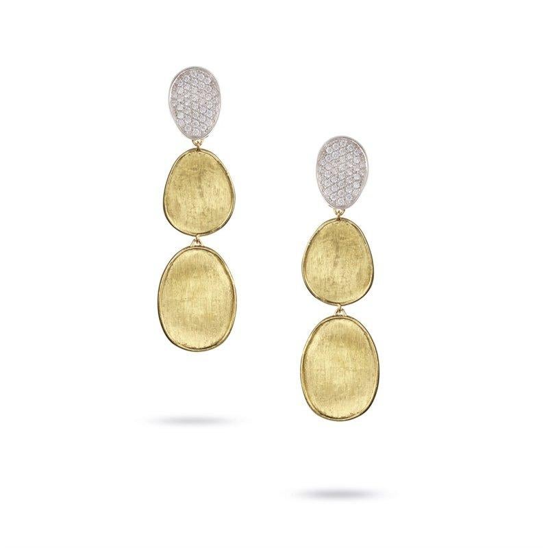18Kyg Marco Bicego Lunaria Petite Triple Drop Earring. Hand Engraved With 2043Rb.18Ctw G/Vvs-Vs Diamonds Set In 18Kwg. 43Mm Long With Post Back.