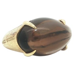 Marco Bicego - Anello in oro giallo 18k con quarzo ovale cabochon solitario e finitura spazzolata