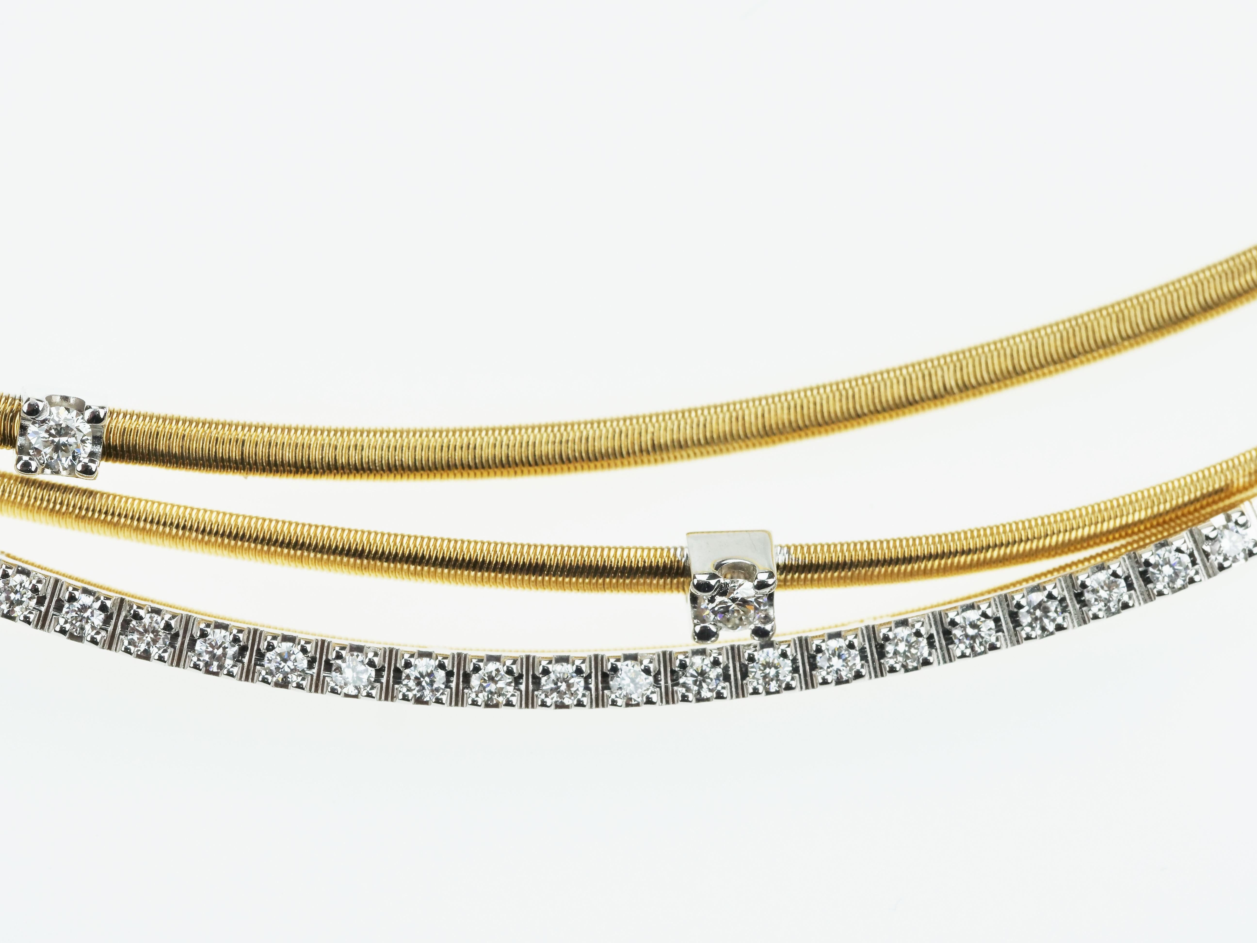 Modern Marco Bicego 18 Karat Yellow Gold Three-Strand Diamond Set Necklace