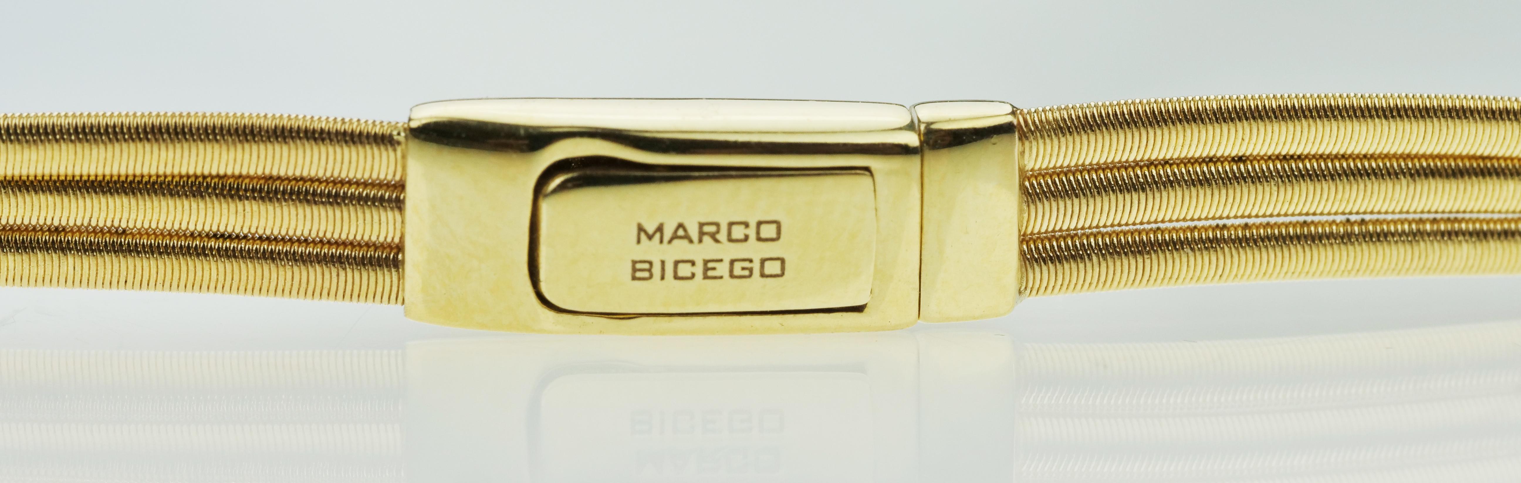 Round Cut Marco Bicego 18 Karat Yellow Gold Three-Strand Diamond Set Necklace