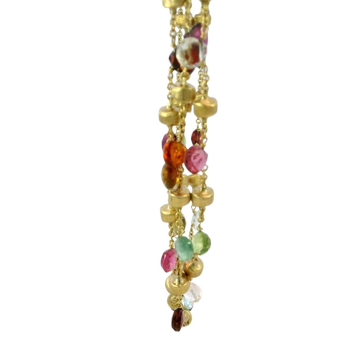 Marco Bicego 3 Strand Multi Gem Necklace 18K Gold Briolette Cut Paradise Design For Sale 5