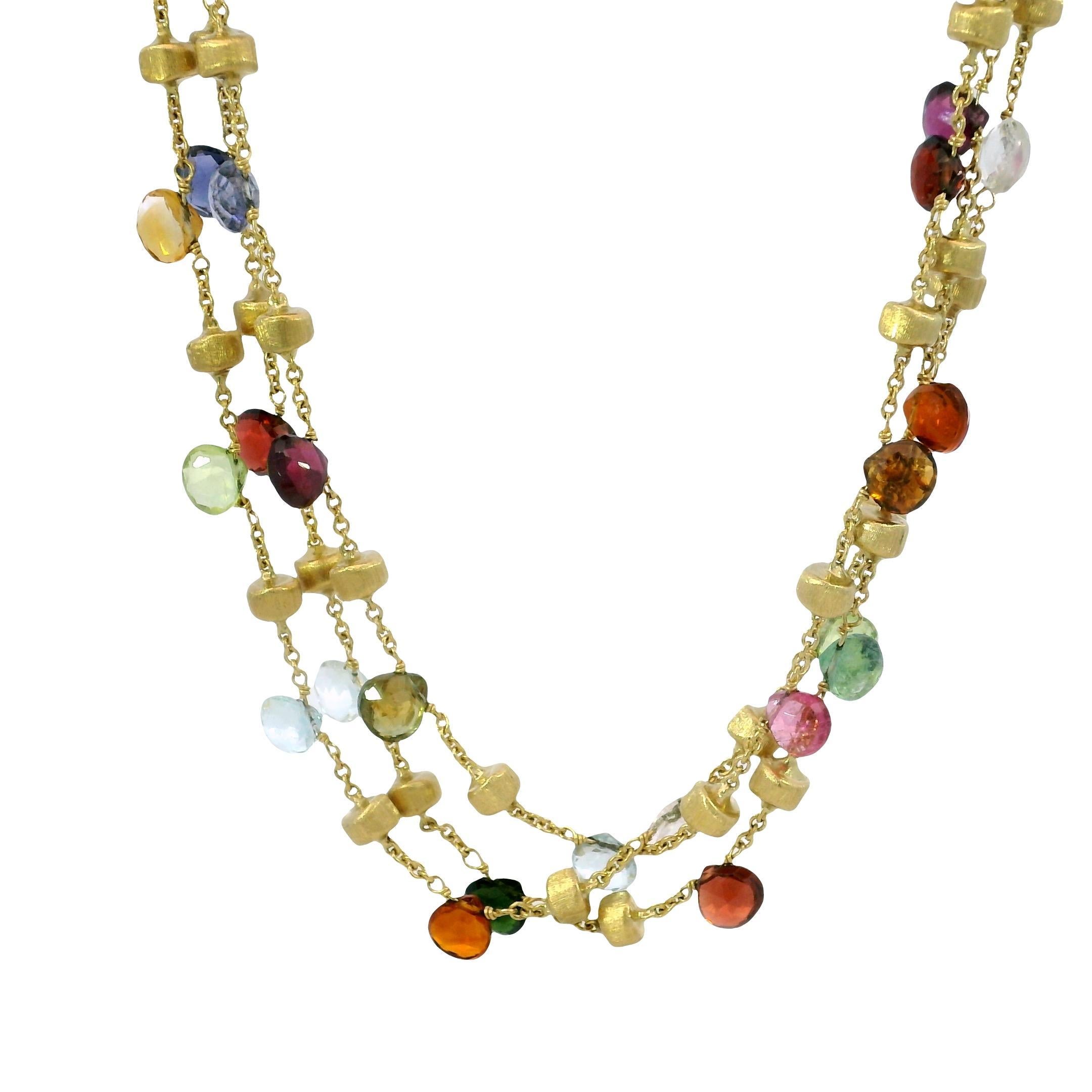 Marco Bicego 3 Strand Multi Gem Necklace 18K Gold Briolette Cut Paradise Design For Sale 6