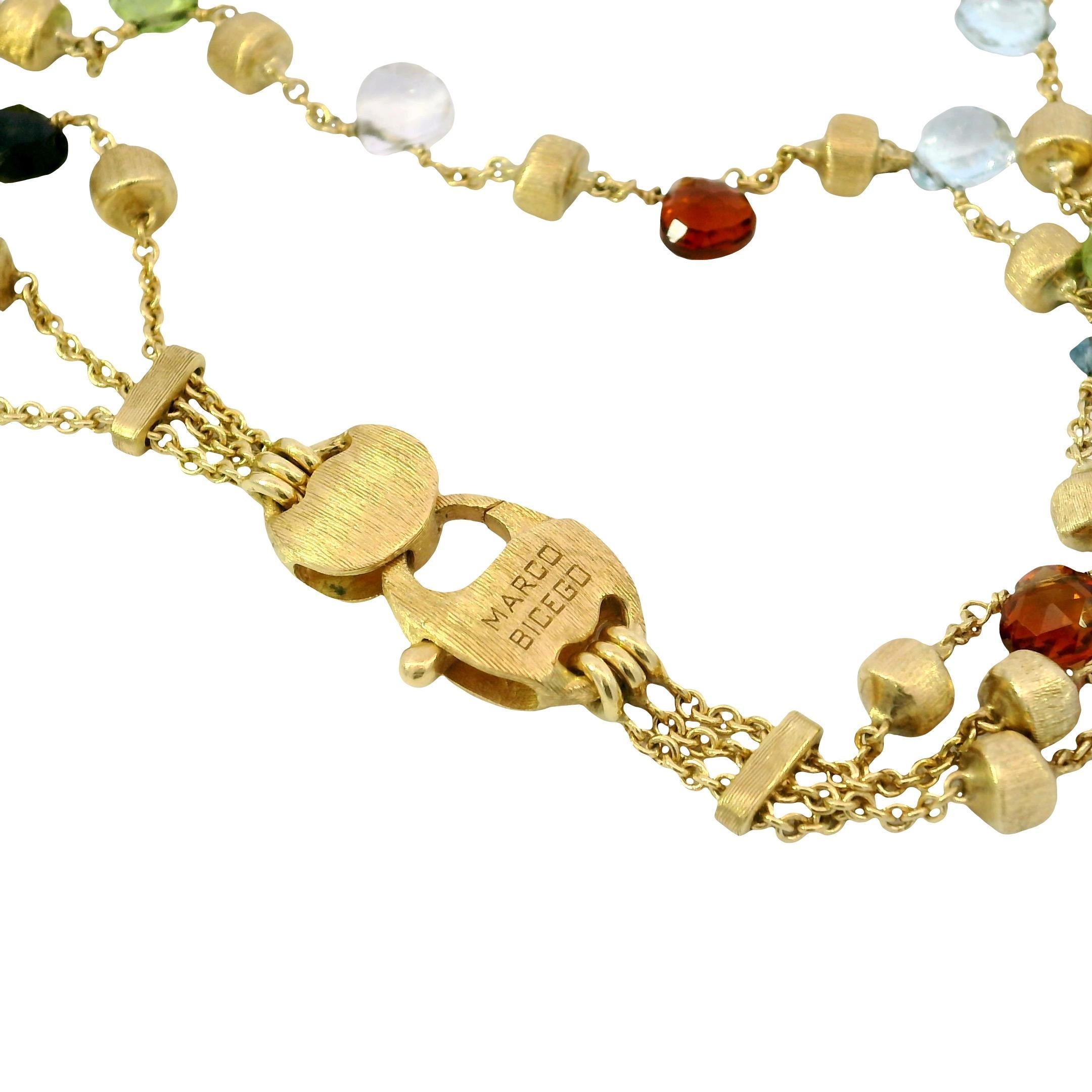 Marco Bicego 3 Strand Multi Gem Necklace 18K Gold Briolette Cut Paradise Design For Sale 7