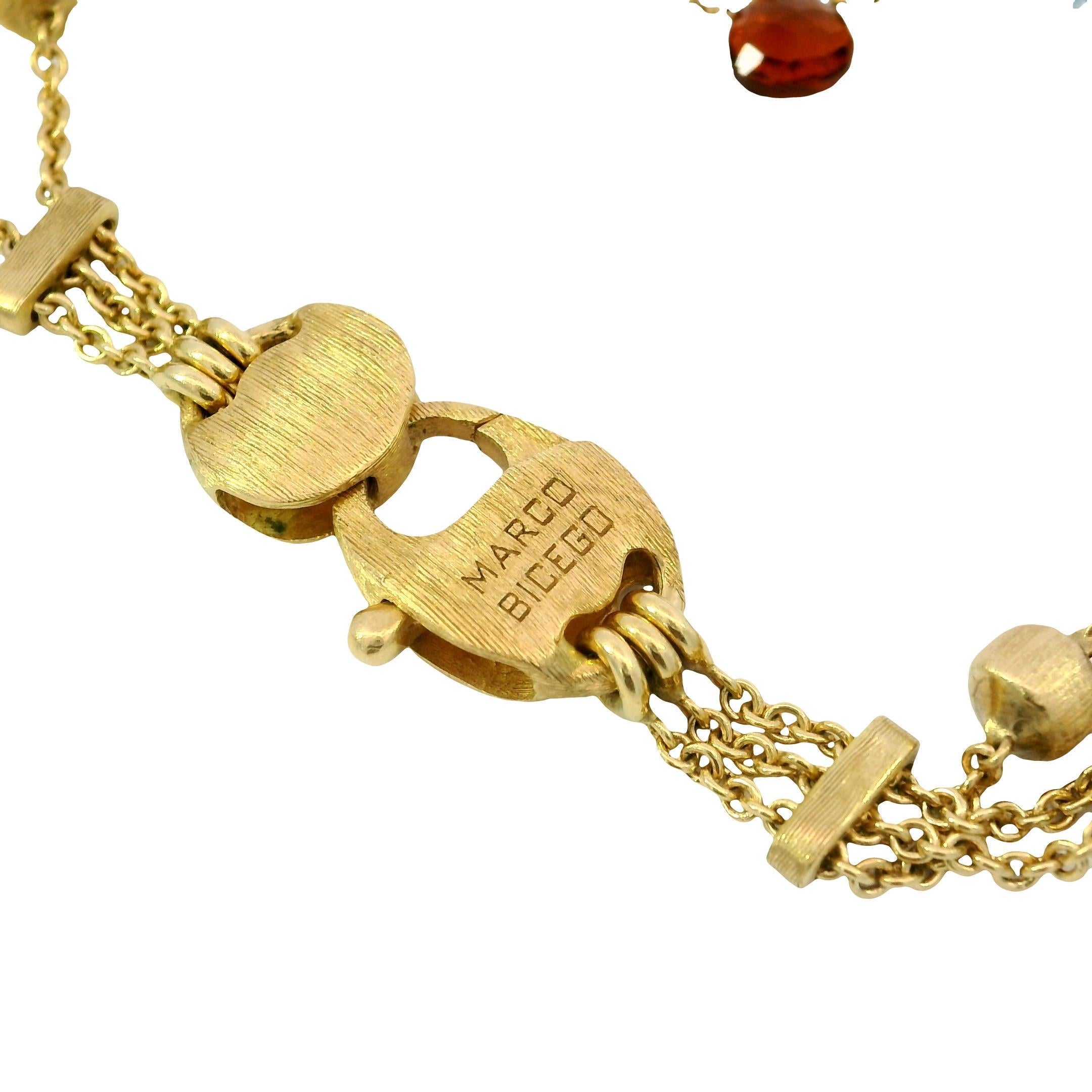 Marco Bicego 3 Strand Multi Gem Necklace 18K Gold Briolette Cut Paradise Design For Sale 8