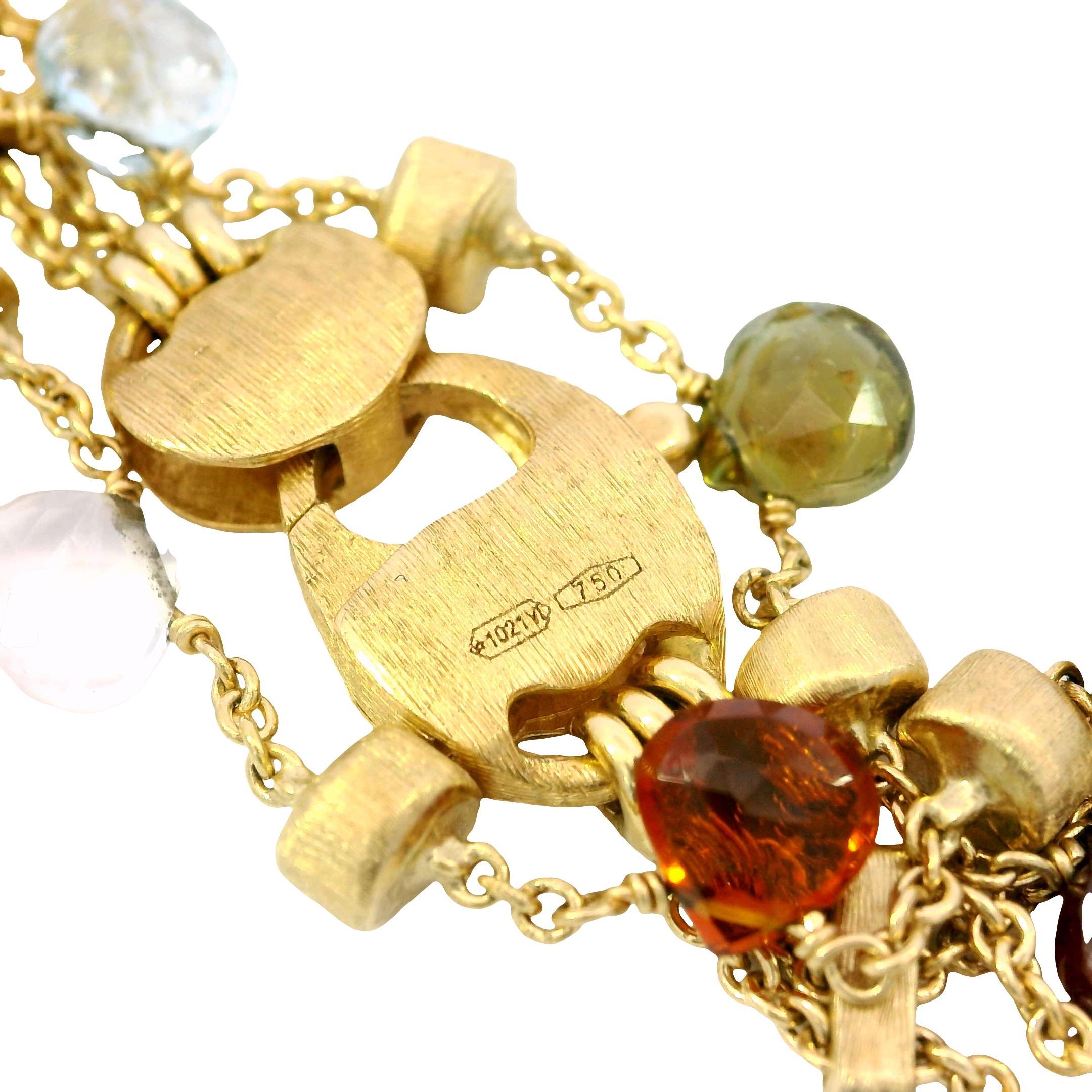 Marco Bicego 3 Strand Multi Gem Necklace 18K Gold Briolette Cut Paradise Design For Sale 9