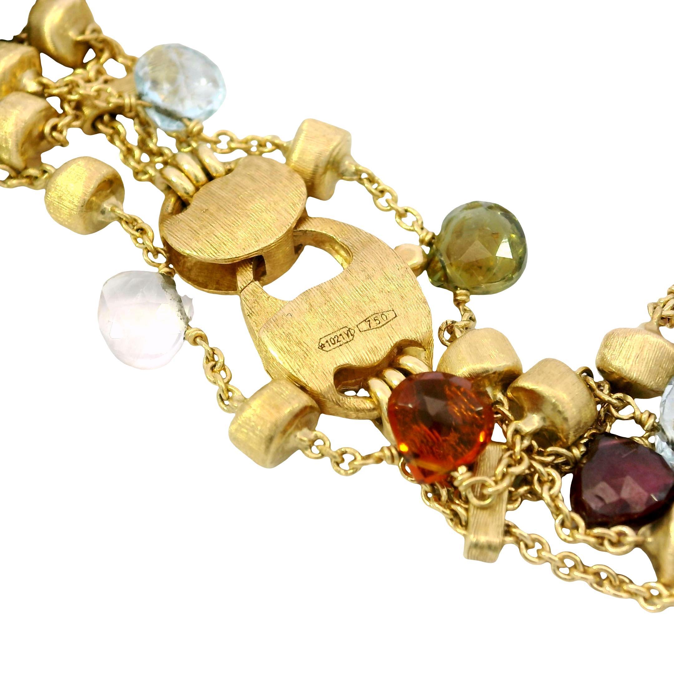 Marco Bicego 3 Strand Multi Gem Necklace 18K Gold Briolette Cut Paradise Design For Sale 10