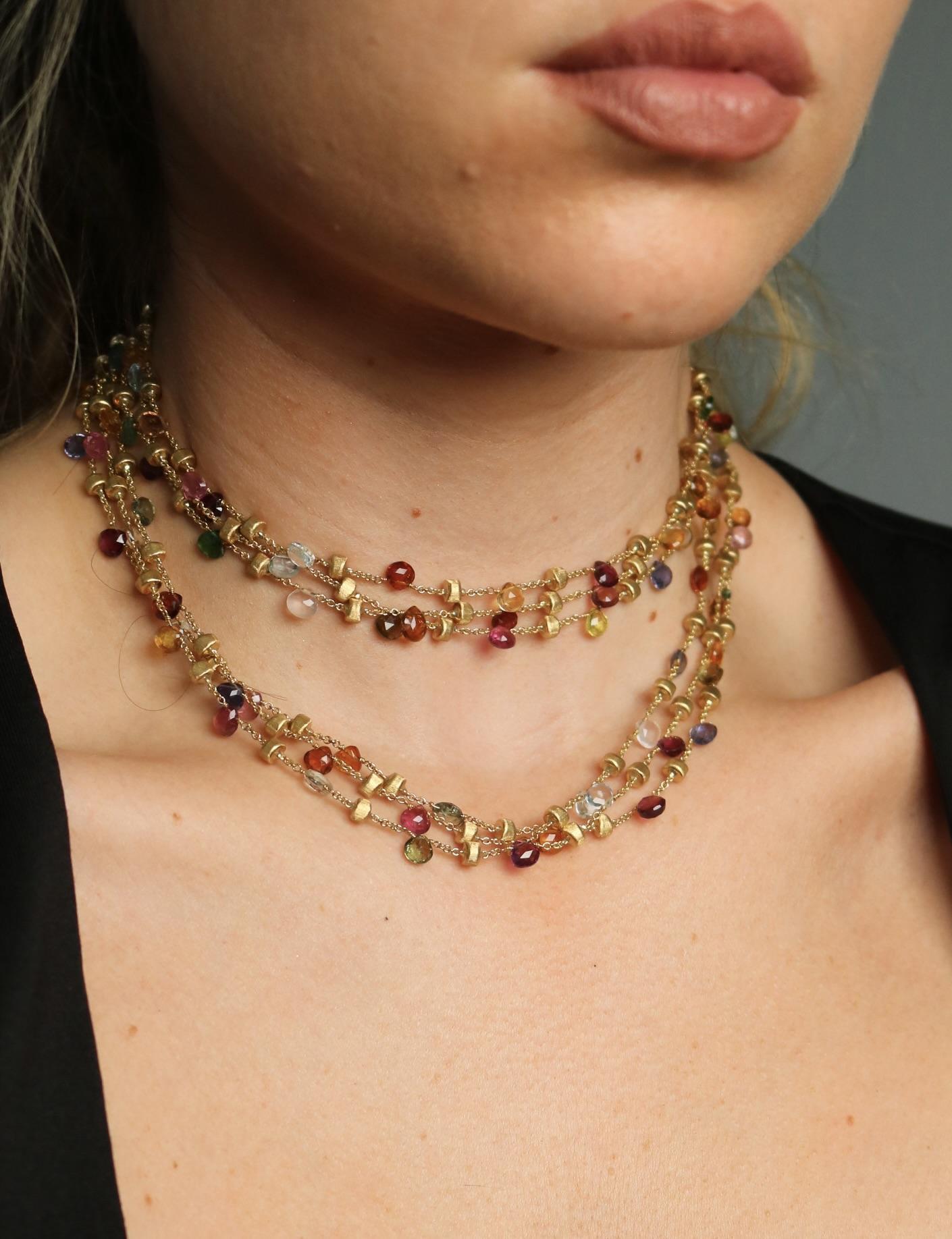 Marco Bicego 3 Strand Multi Gem Necklace 18K Gold Briolette Cut Paradise Design For Sale 12