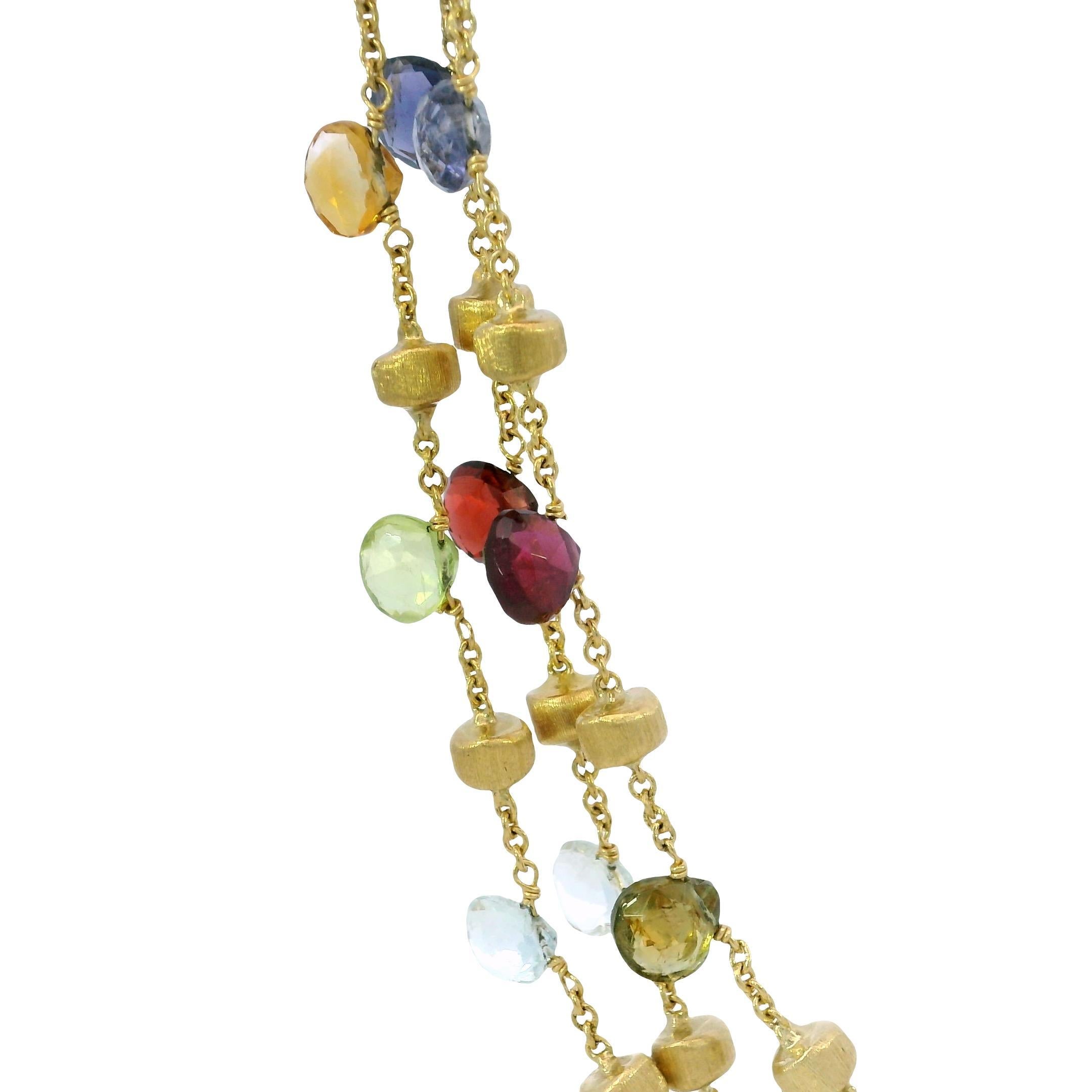 Marco Bicego 3 Strand Multi Gem Necklace 18K Gold Briolette Cut Paradise Design In Excellent Condition For Sale In Fairfield, CT