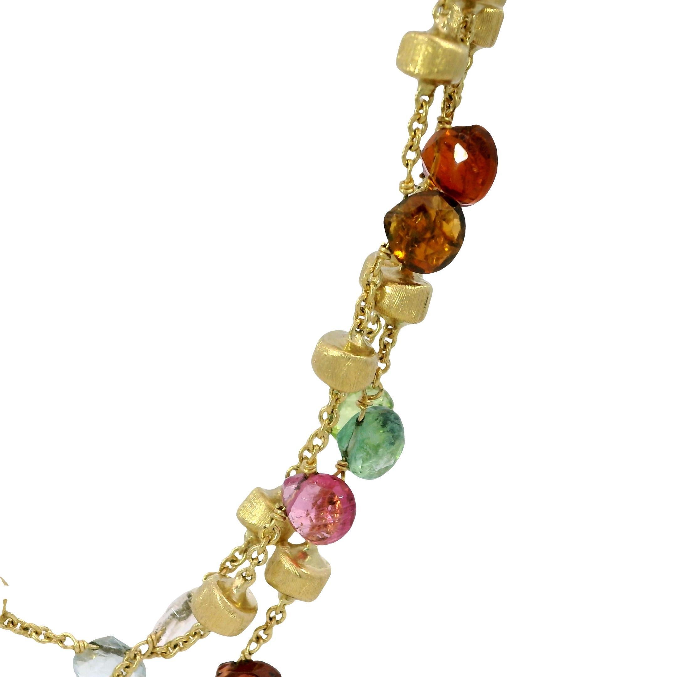 Marco Bicego 3 Strand Multi Gem Necklace 18K Gold Briolette Cut Paradise Design For Sale 2