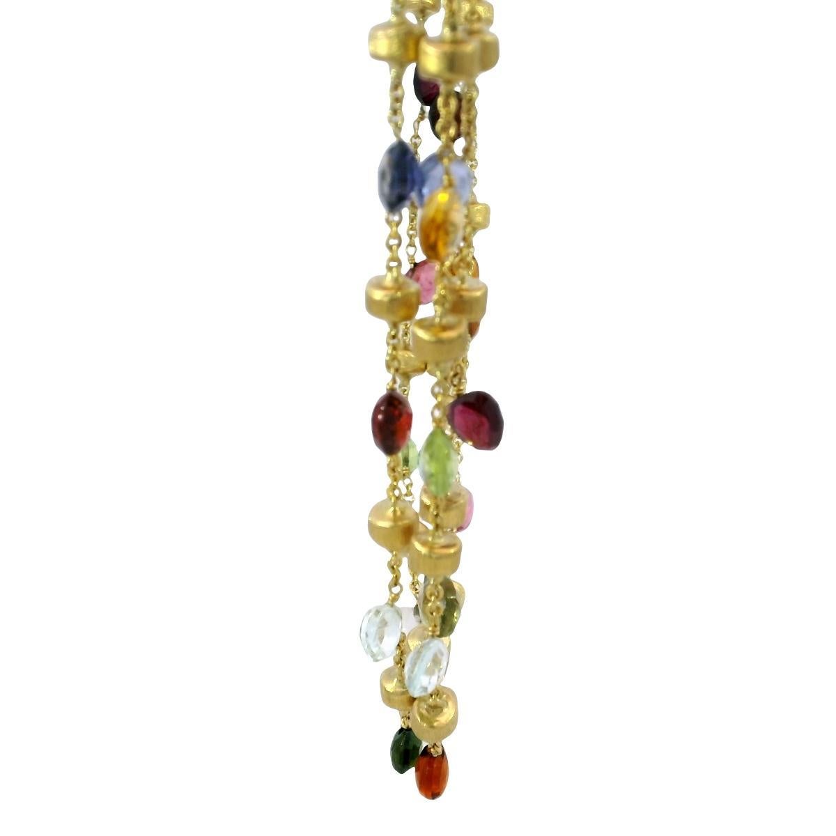 Marco Bicego 3 Strand Multi Gem Necklace 18K Gold Briolette Cut Paradise Design For Sale 3