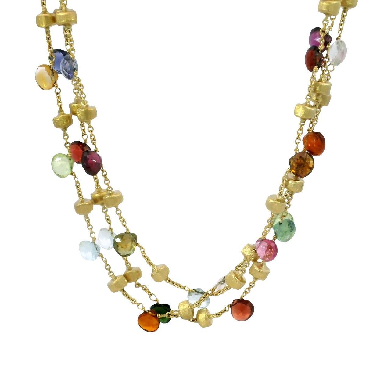 Marco Bicego 3 Strand Multi Gem Necklace 18K Gold Briolette Cut Paradise Design For Sale 4