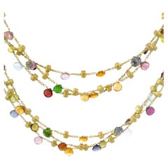 Marco Bicego 3 Strand Multi Gem Necklace 18K Gold Briolette Cut Paradise Design