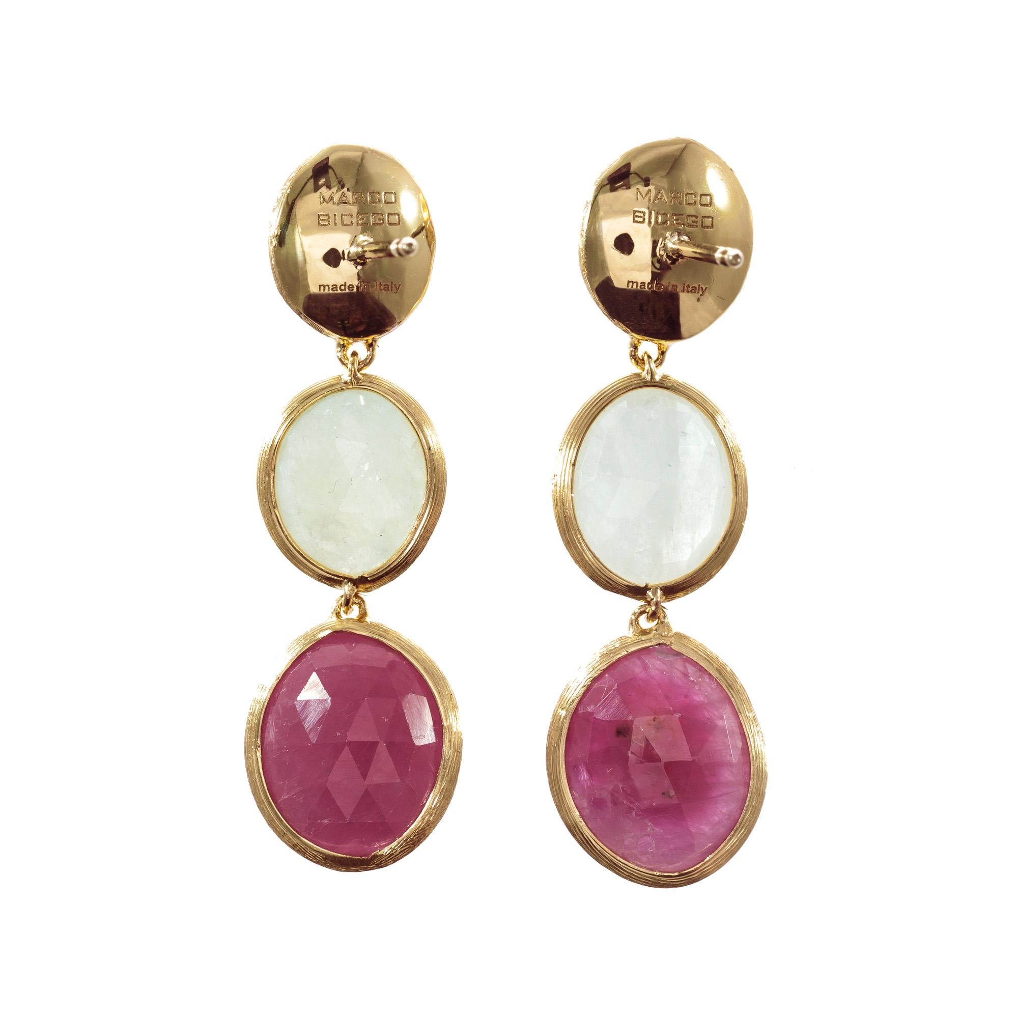 Oval Cut Marco Bicego 4.90 Carat Sapphire Yellow Gold Siviglia Collection Dangle Earrings