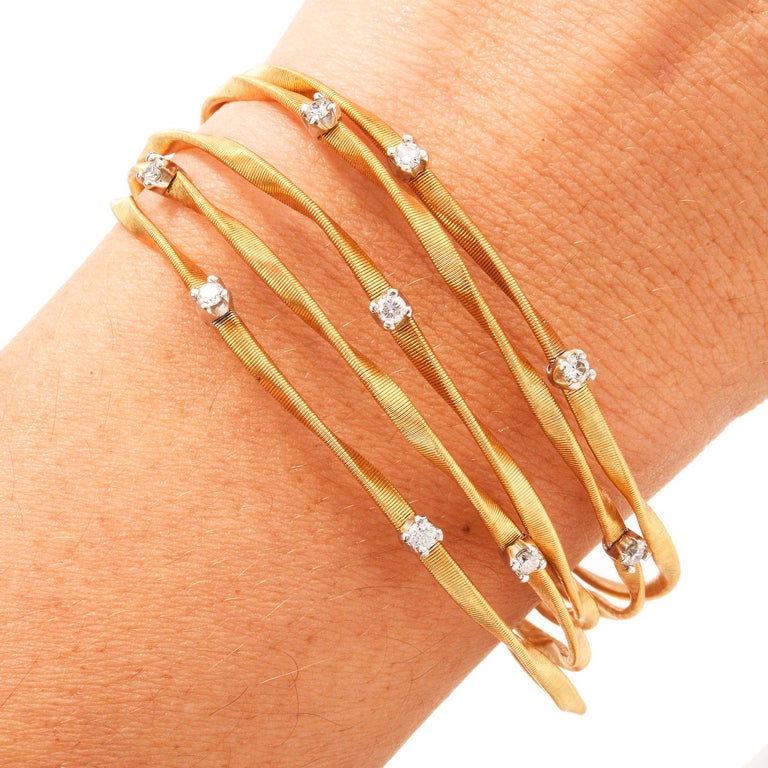 Marco Bicego 5 Strand Diamond 18 Karat Coiled Wire Bracelet at 1stDibs