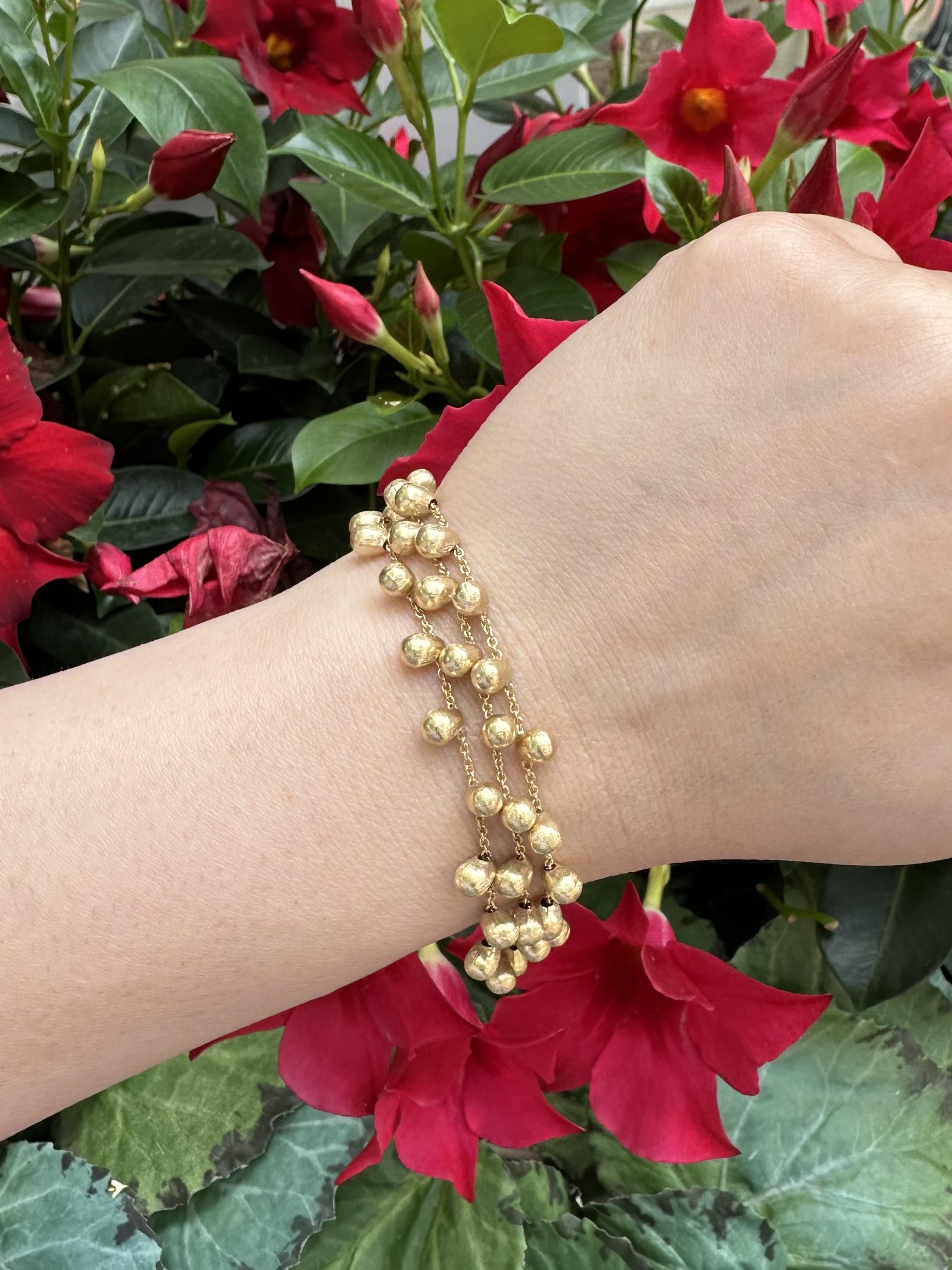 Marco Bicego Acapulco 18k Yellow Gold 3 Strand Bead Dangle Bracelet For Sale 7