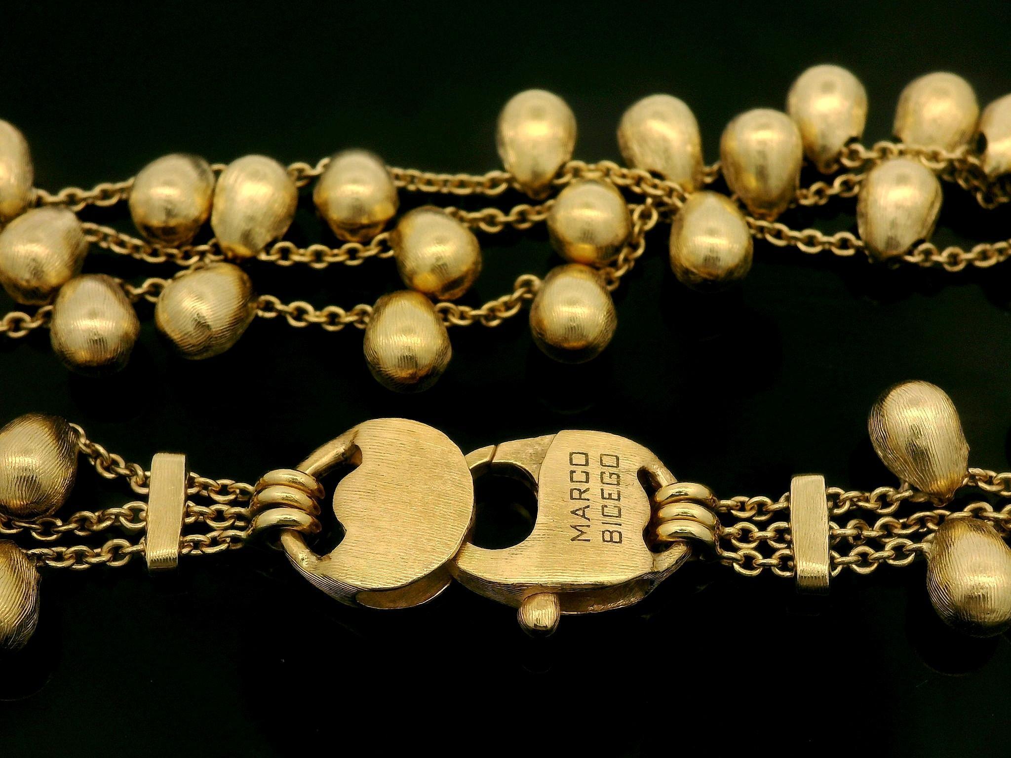 Marco Bicego Acapulco 18k Yellow Gold 3 Strand Bead Dangle Bracelet In Excellent Condition For Sale In Montclair, NJ