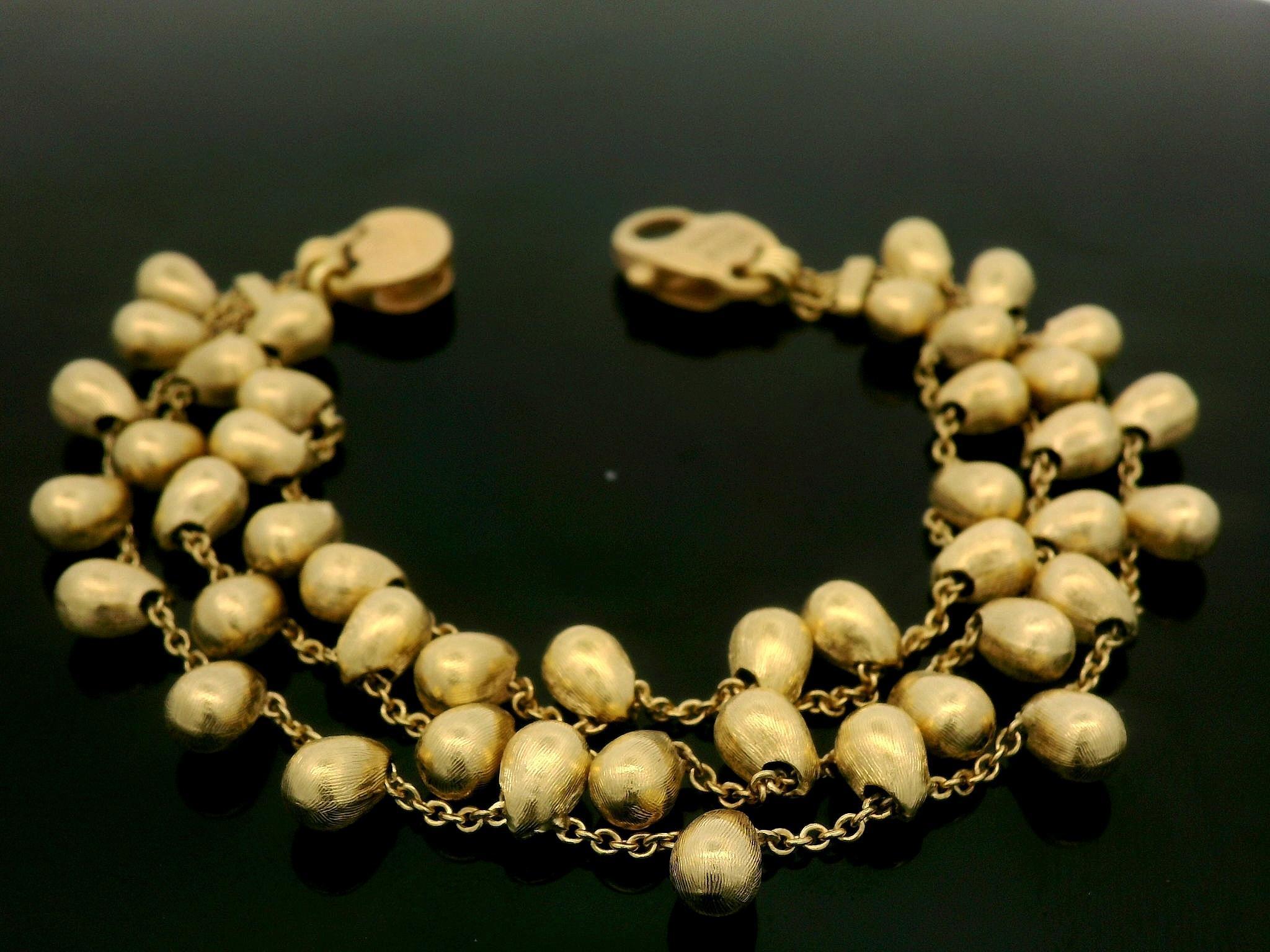 Women's Marco Bicego Acapulco 18k Yellow Gold 3 Strand Bead Dangle Bracelet For Sale