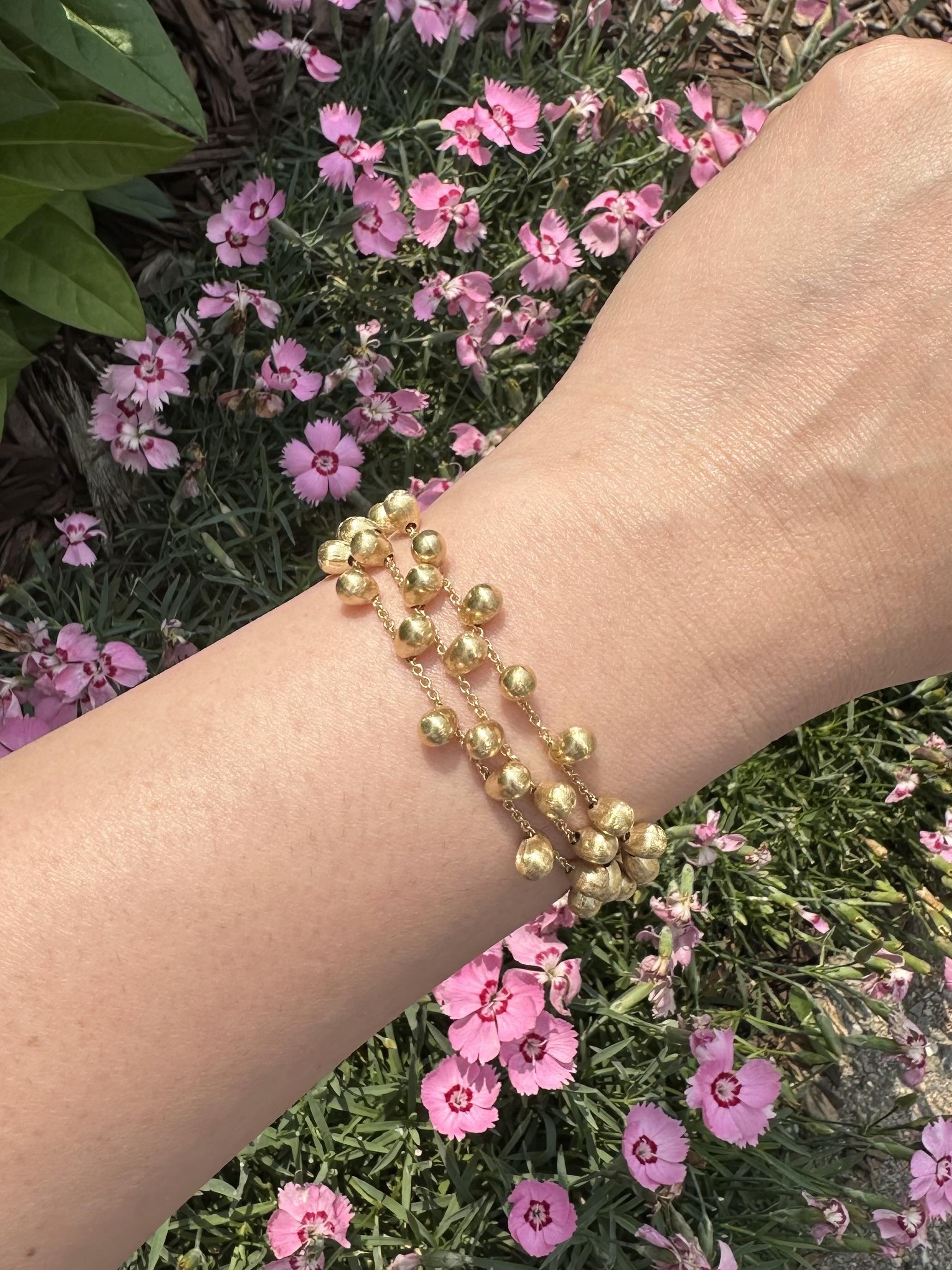 Marco Bicego Acapulco 18k Yellow Gold 3 Strand Bead Dangle Bracelet For Sale 1