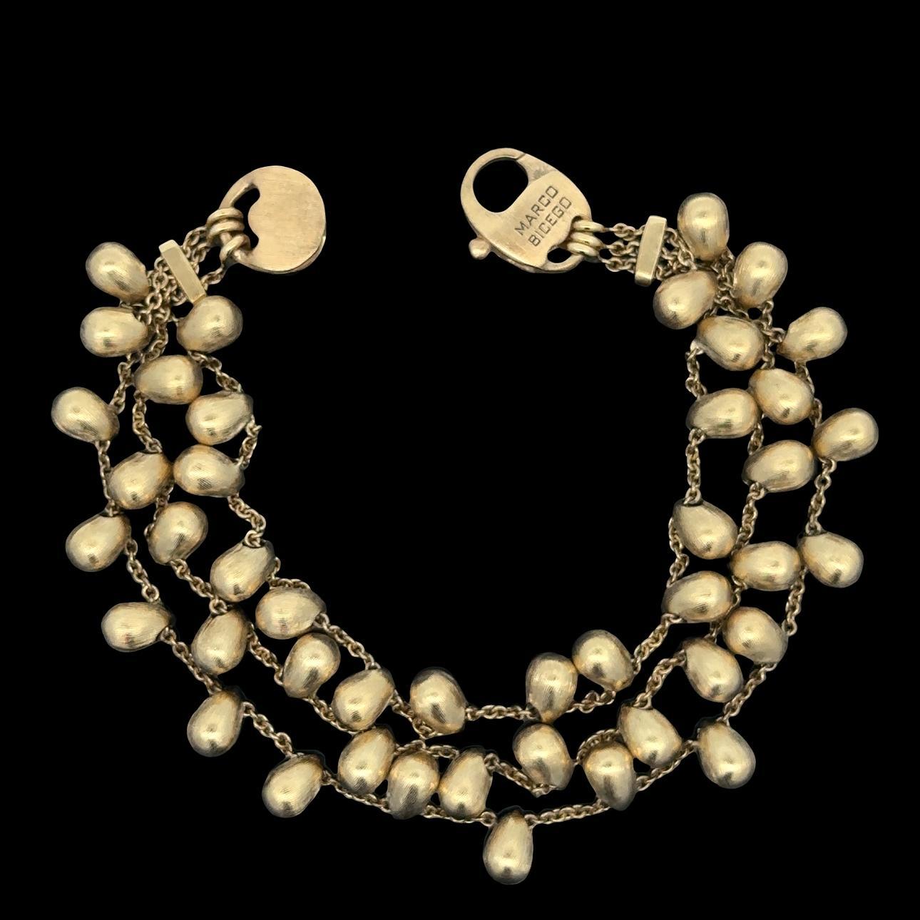 Marco Bicego Acapulco 18k Yellow Gold 3 Strand Bead Dangle Bracelet For Sale 3