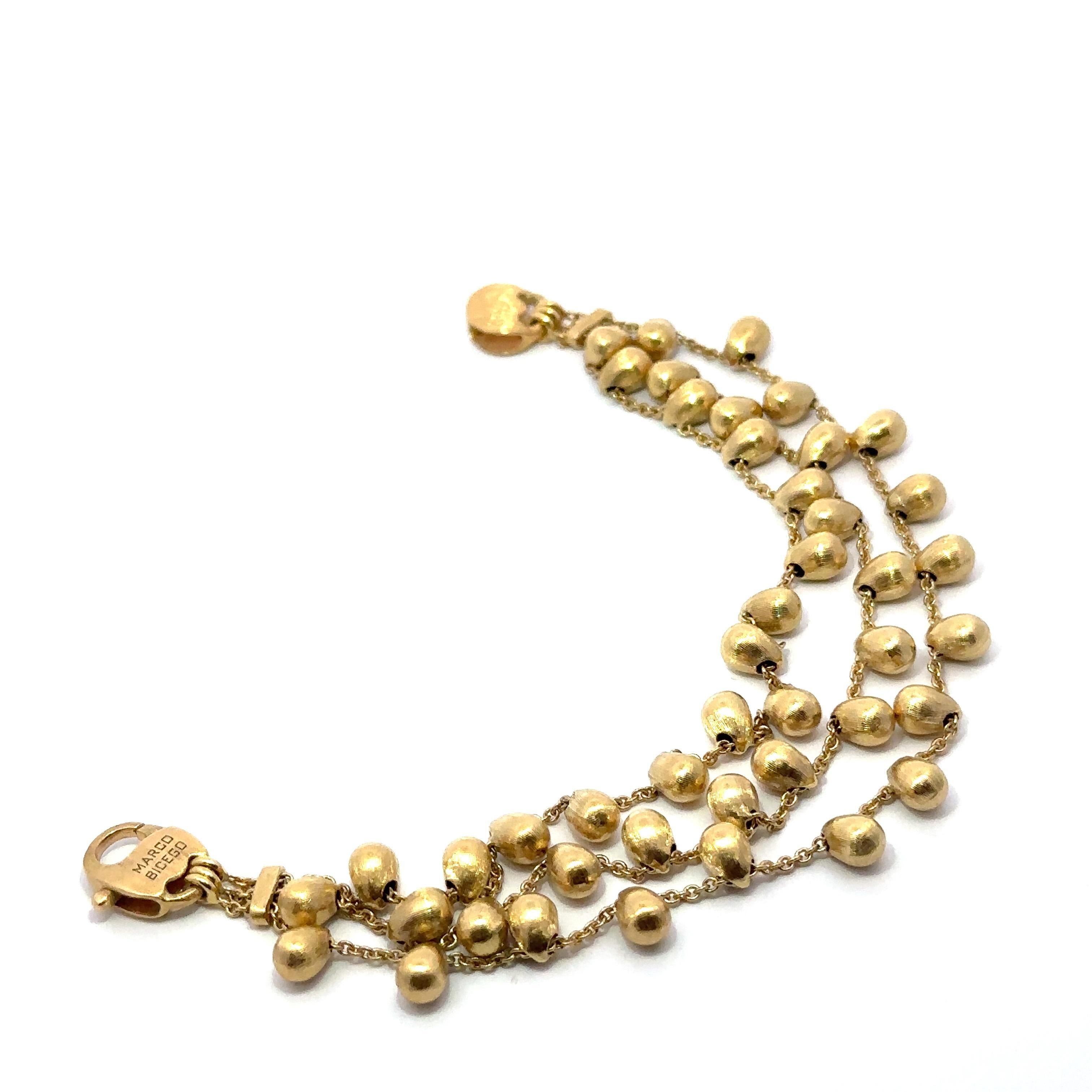 Marco Bicego Acapulco 18k Yellow Gold 3 Strand Bead Dangle Bracelet For Sale 4
