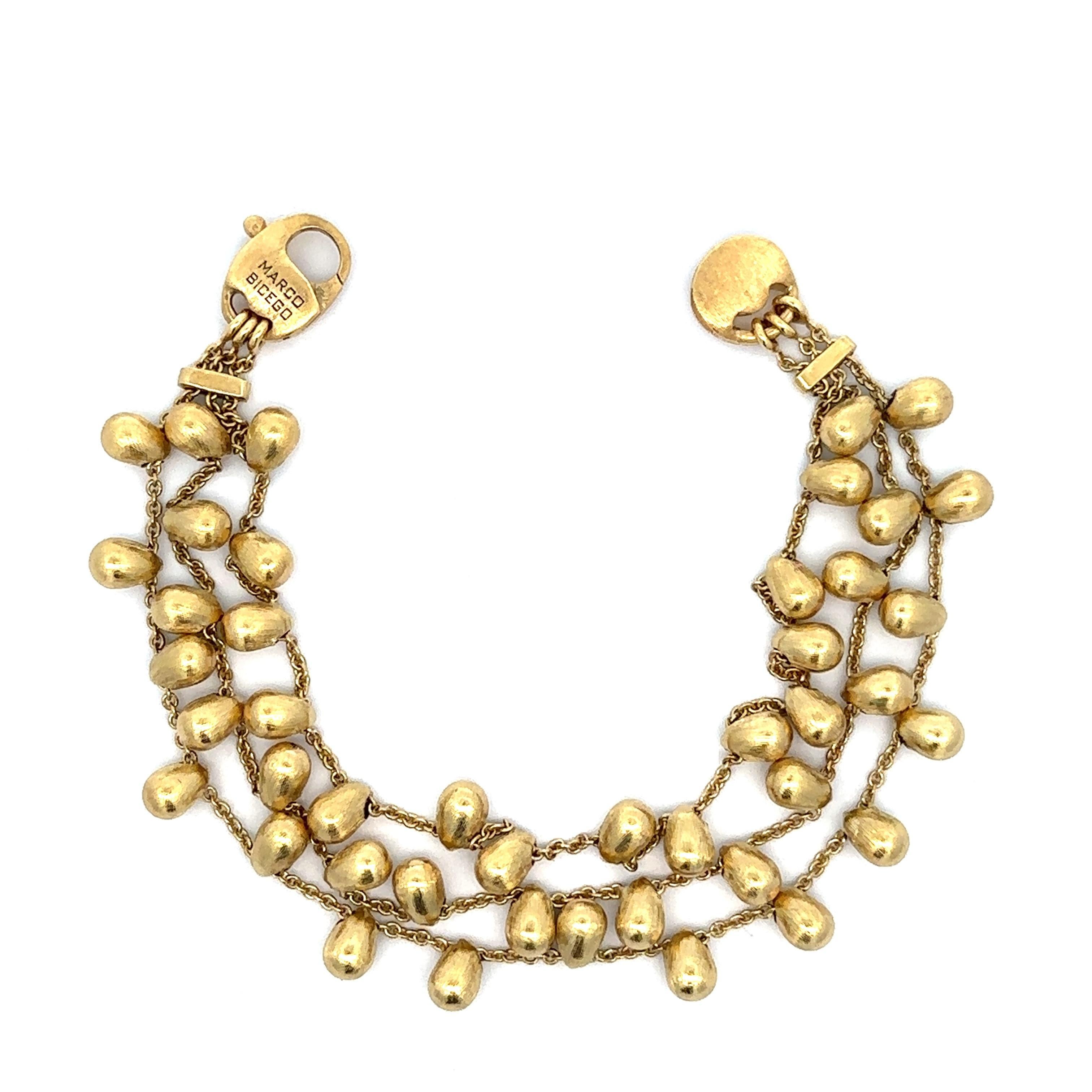 Marco Bicego Acapulco 18k Yellow Gold 3 Strand Bead Dangle Bracelet For Sale 5