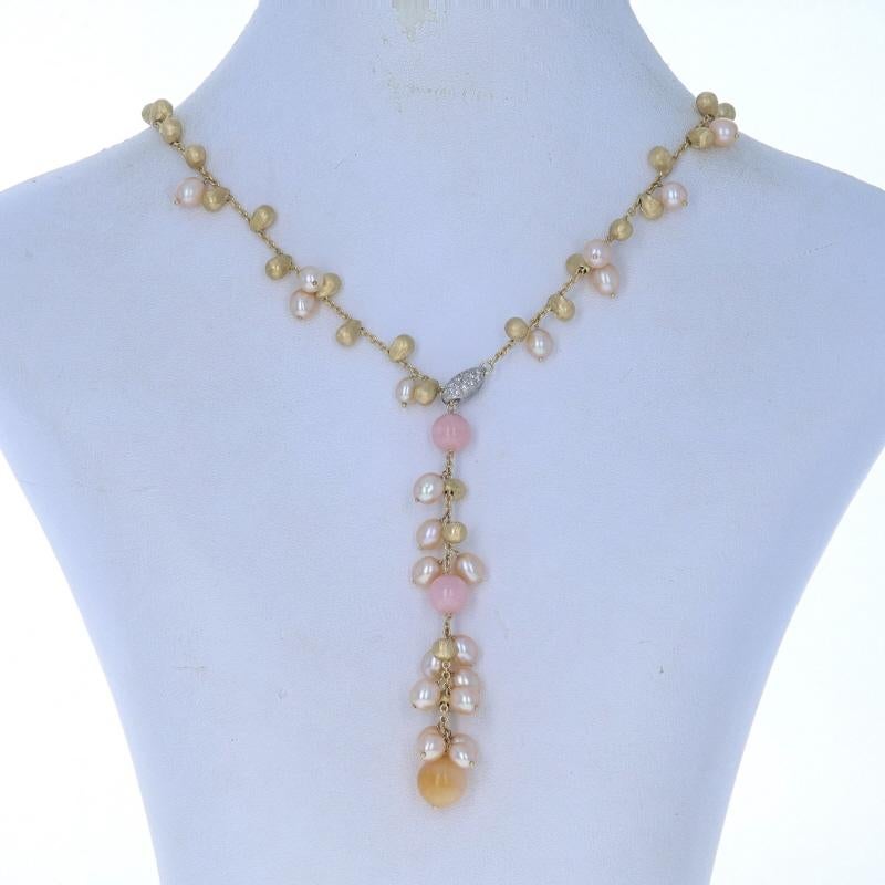 Retail Price: $8150

Brand: Marco Bicego
Collection: Acapulco

Metal Content: 18k Yellow Gold & 18k White Gold

Stone Information
Natural Opal
Cut: Bead
Color: Pink & Orange

Cultured Freshwater Pearls
Color: Peachy Cream

Natural Diamonds
Carat(s):