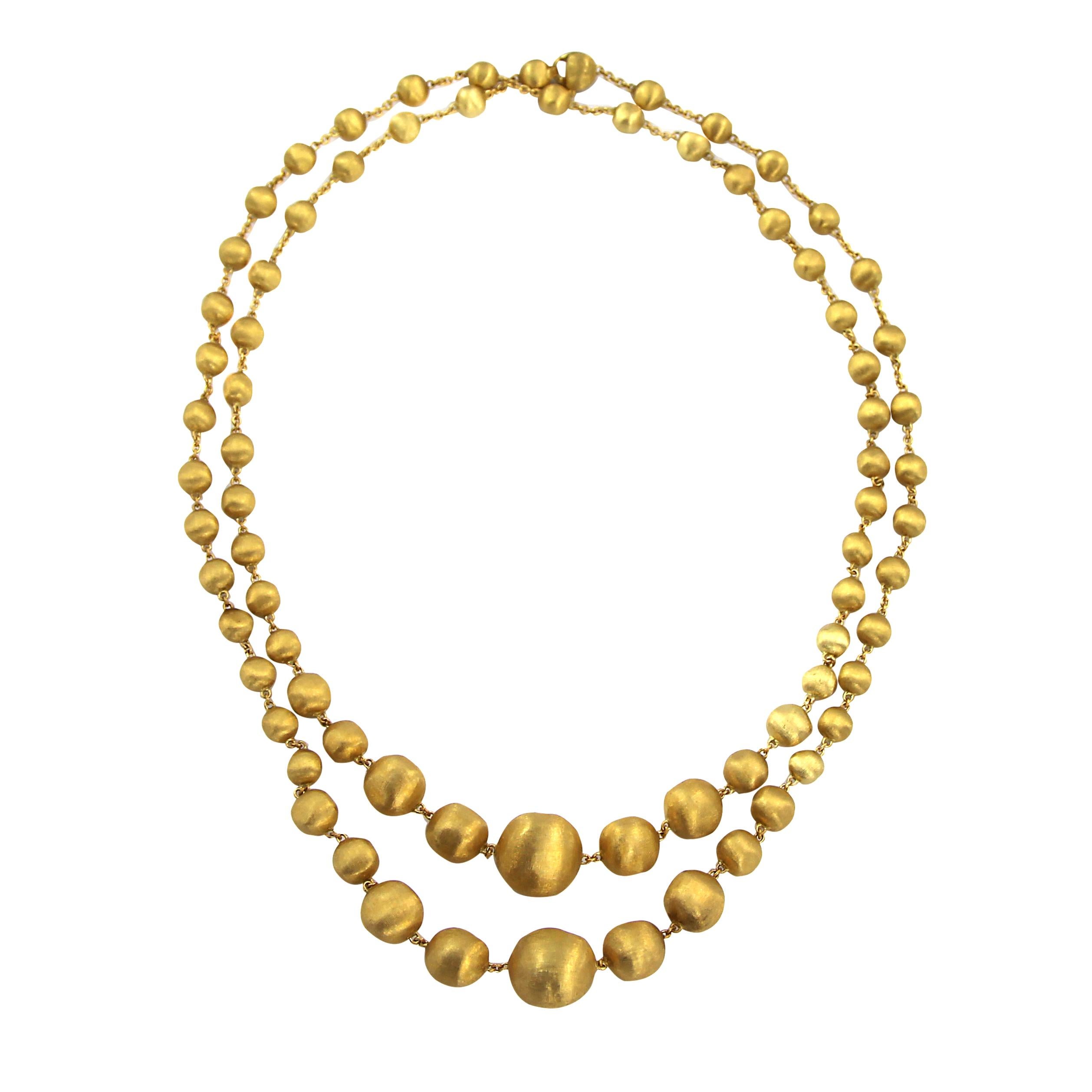 Marco Bicego Africa 18 Carat Yellow Gold Graduated Double Wave Necklace In Excellent Condition In London, GB